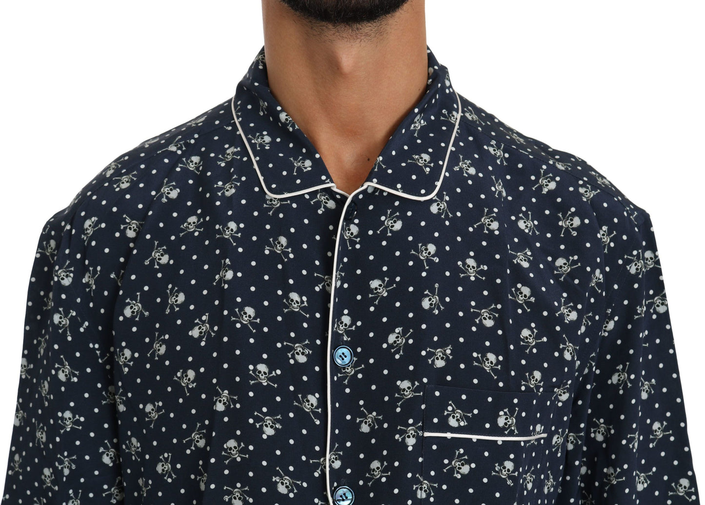Dolce & Gabbana Blue Skull Print Silk Top Sleepwear Shirt Dolce & Gabbana