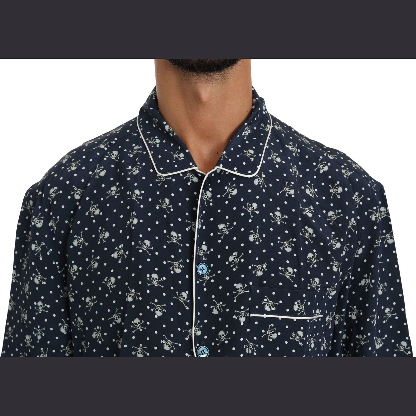 Dolce & Gabbana Blue Skull Print Silk Top Sleepwear Shirt Dolce & Gabbana