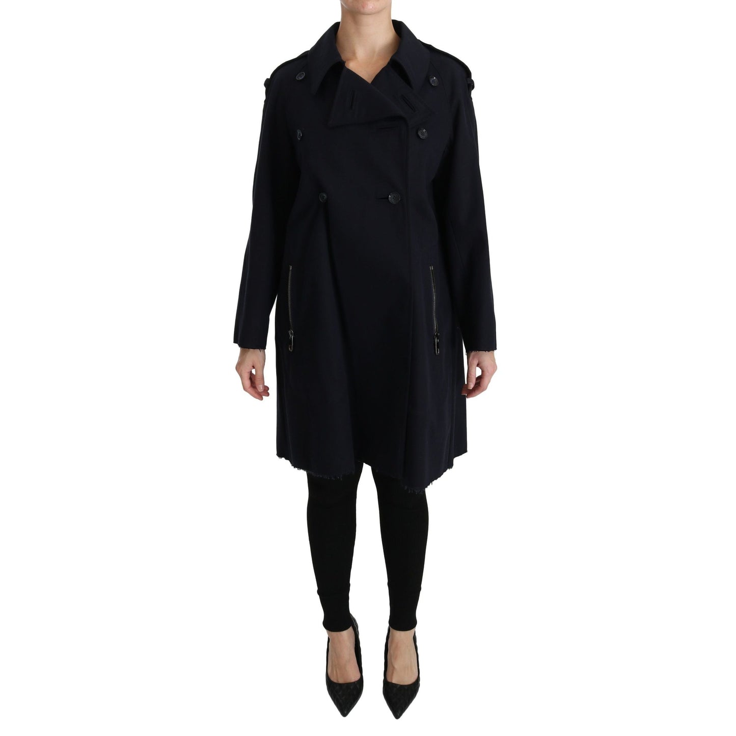 Dolce & Gabbana Coat Blue Cotton Women Trench Jacket Dolce & Gabbana