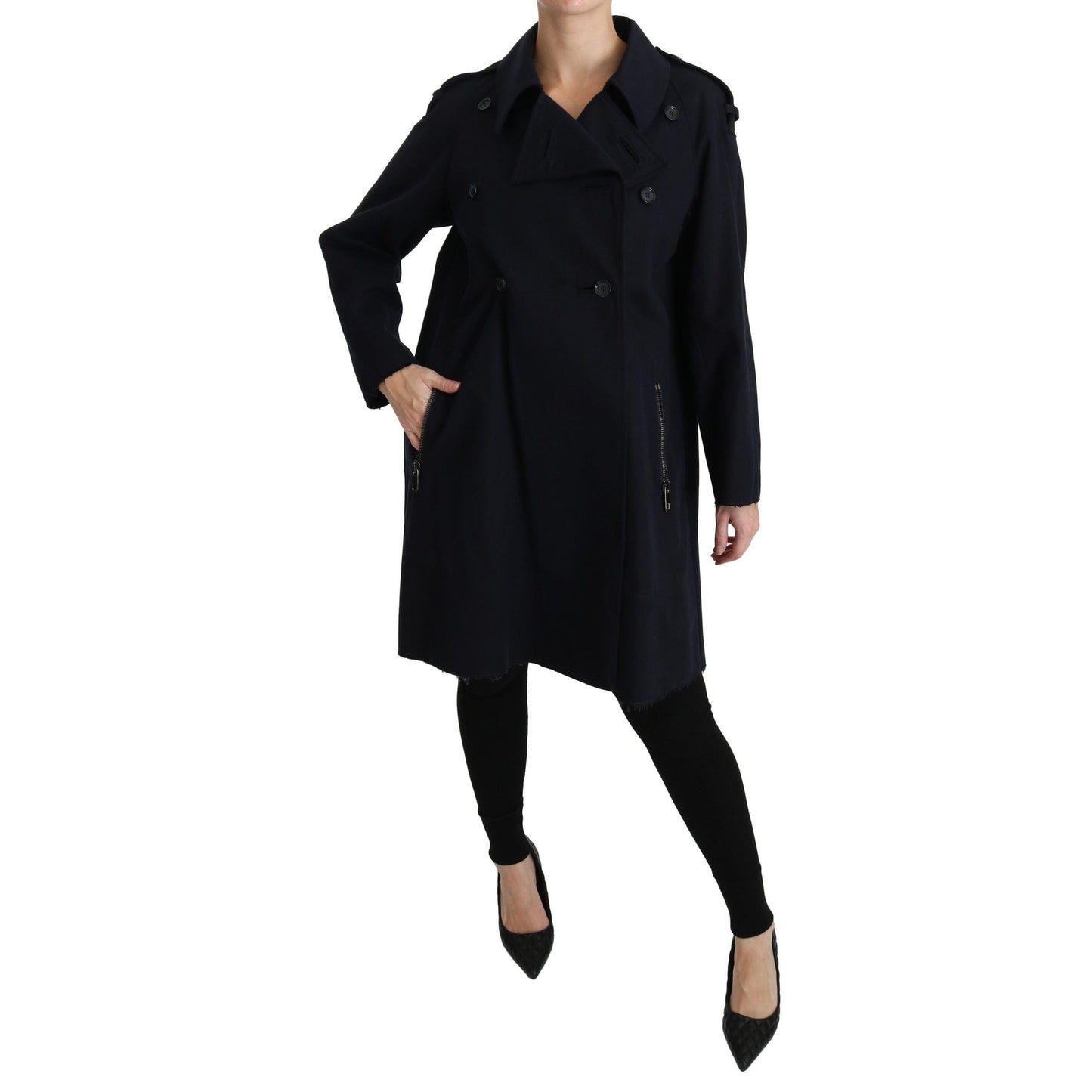 Dolce & Gabbana Coat Blue Cotton Women Trench Jacket Dolce & Gabbana