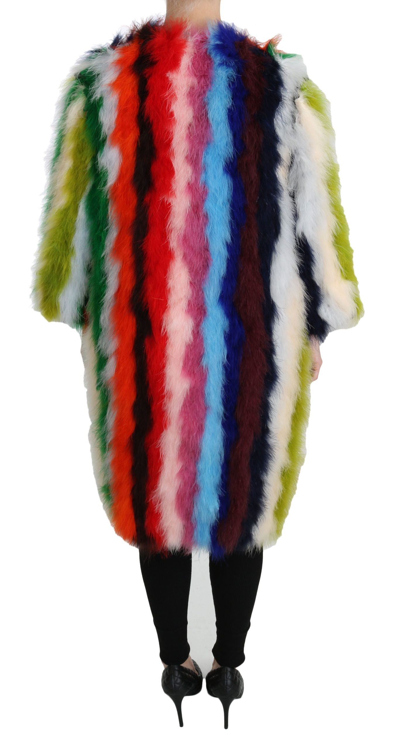 Dolce & Gabbana Multicolor Turkey Feather Cape Fur Coat Dolce & Gabbana