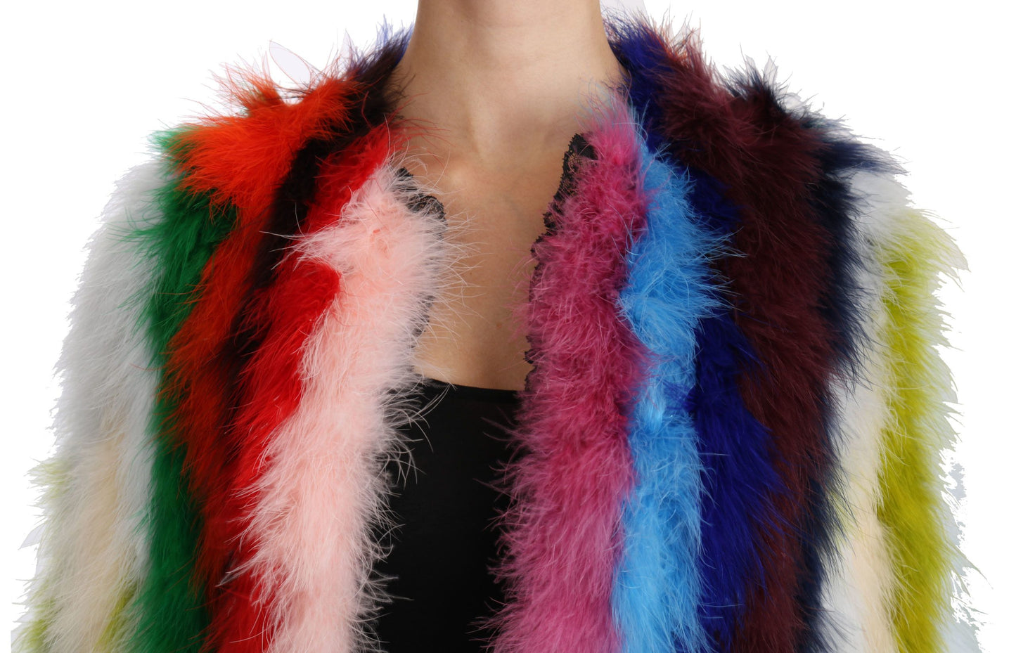 Dolce & Gabbana Multicolor Turkey Feather Cape Fur Coat Dolce & Gabbana