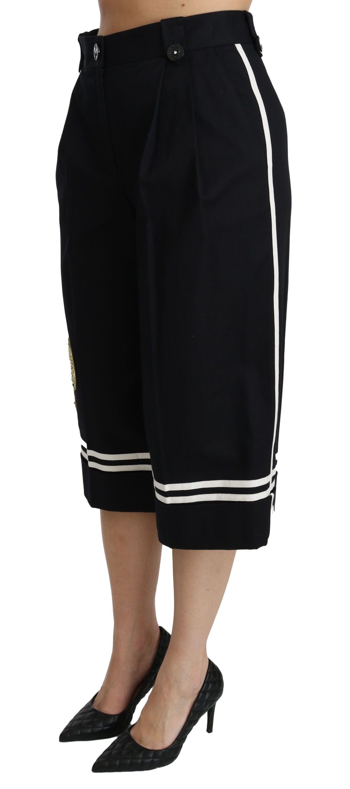 Dolce & Gabbana Black Lemon Embellished Palazzo Cropped Pants Dolce & Gabbana