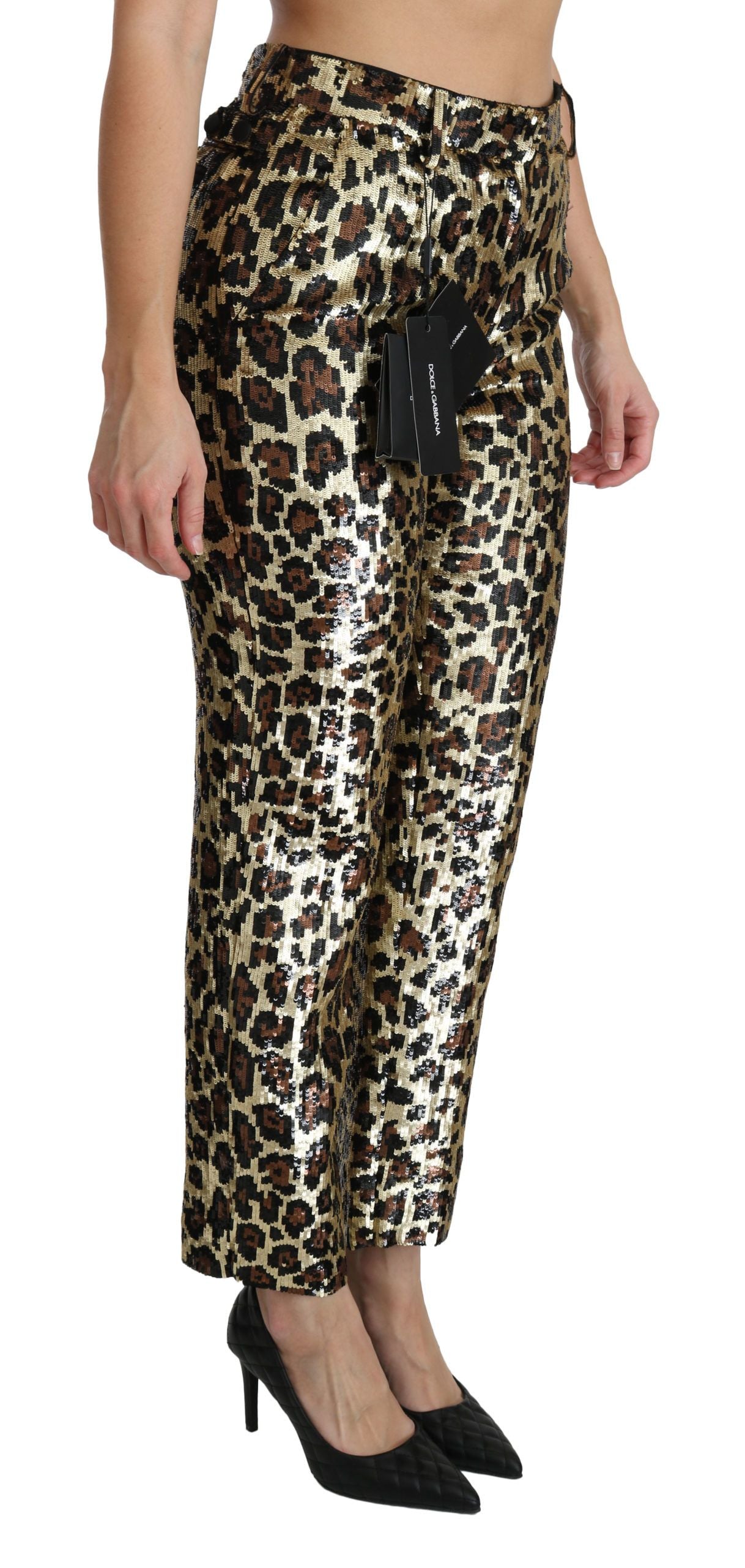 Dolce & Gabbana Brown Leopard Sequined High Waist Pants Dolce & Gabbana
