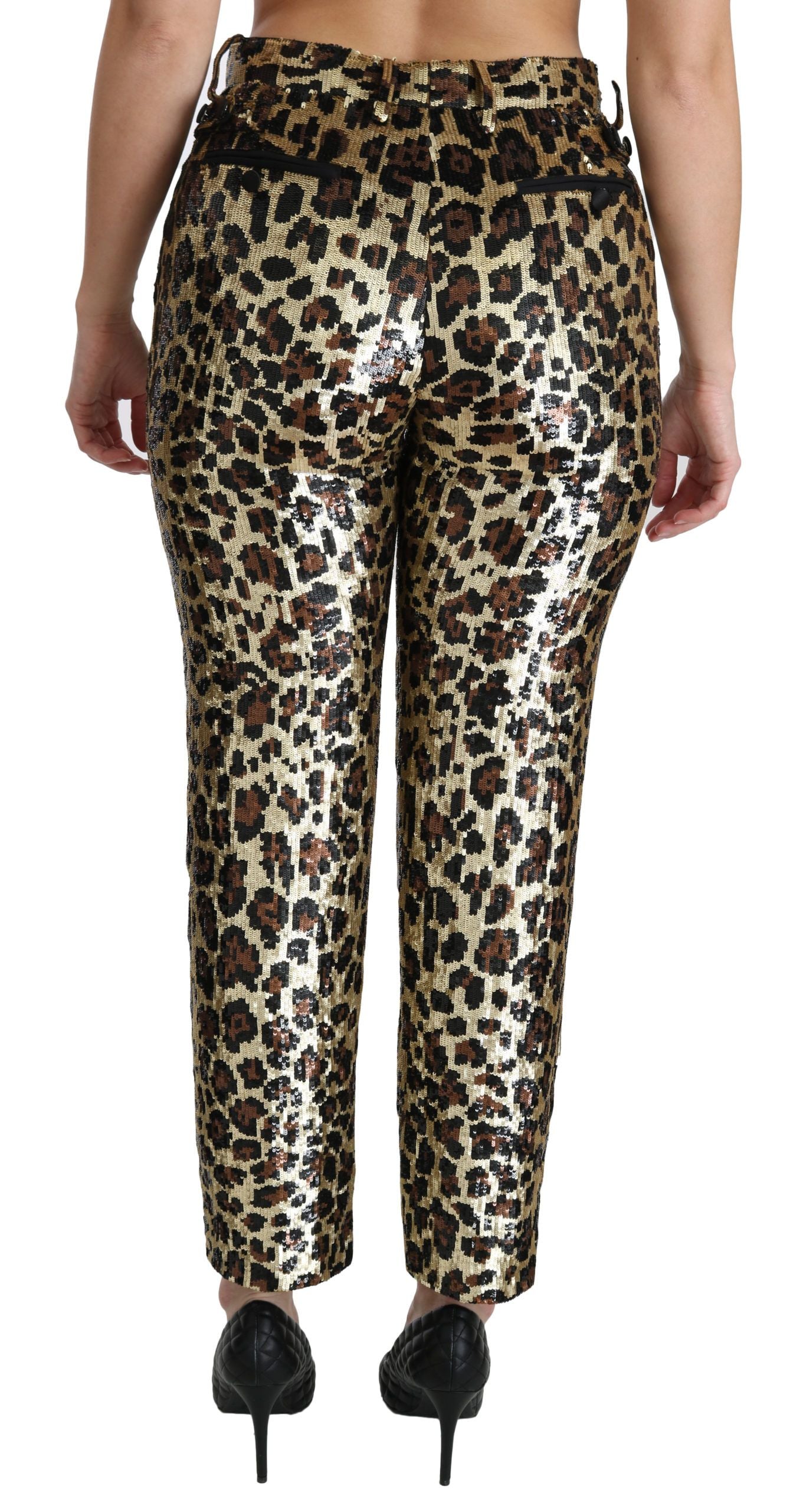 Dolce & Gabbana Brown Leopard Sequined High Waist Pants Dolce & Gabbana