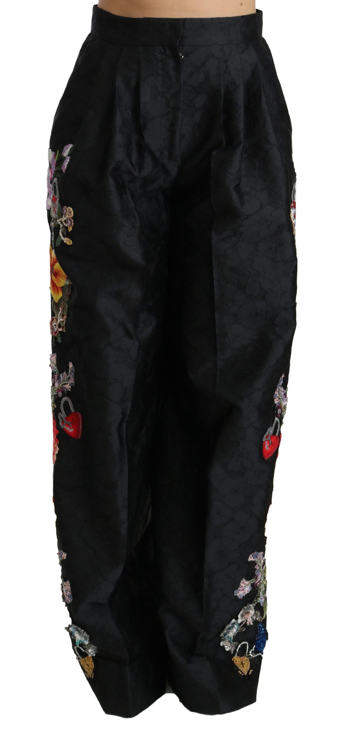 Dolce & Gabbana Black Brocade Floral Sequined Beaded Pants Dolce & Gabbana
