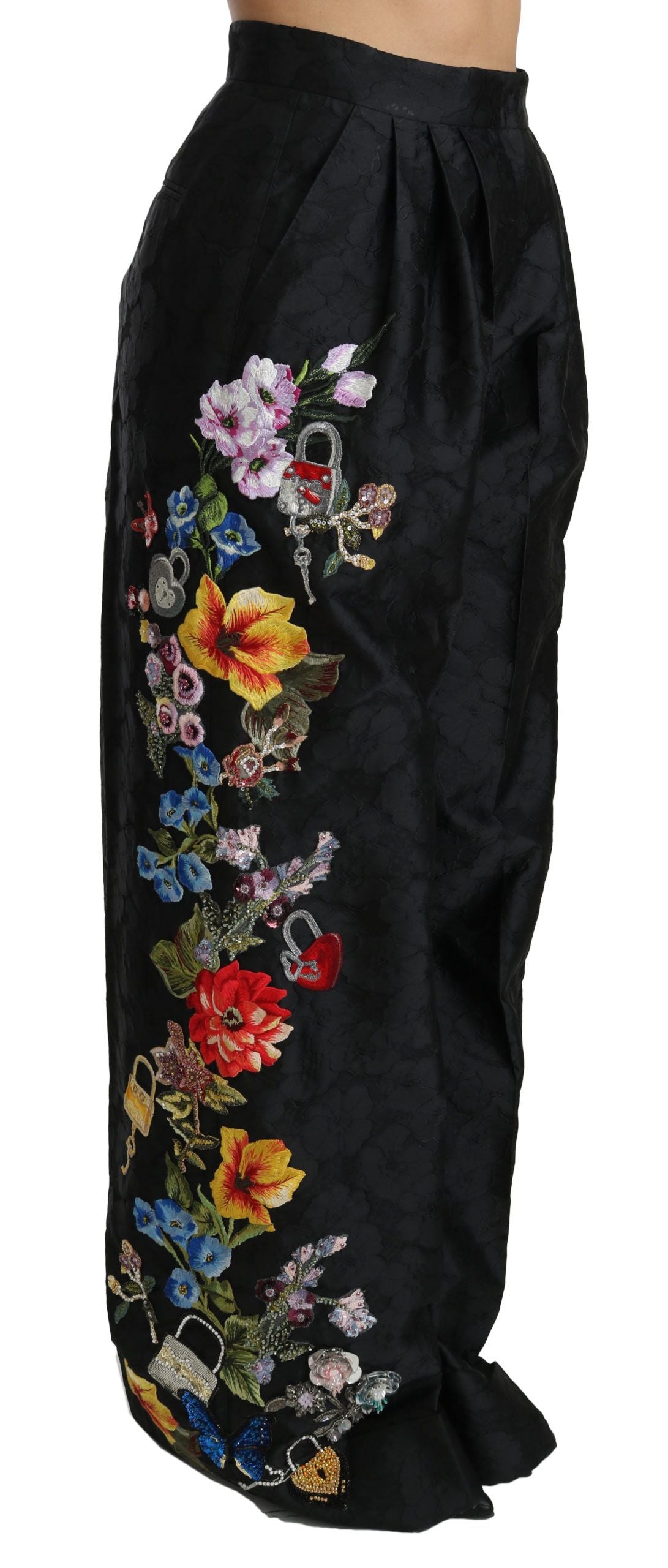 Dolce & Gabbana Black Brocade Floral Sequined Beaded Pants Dolce & Gabbana