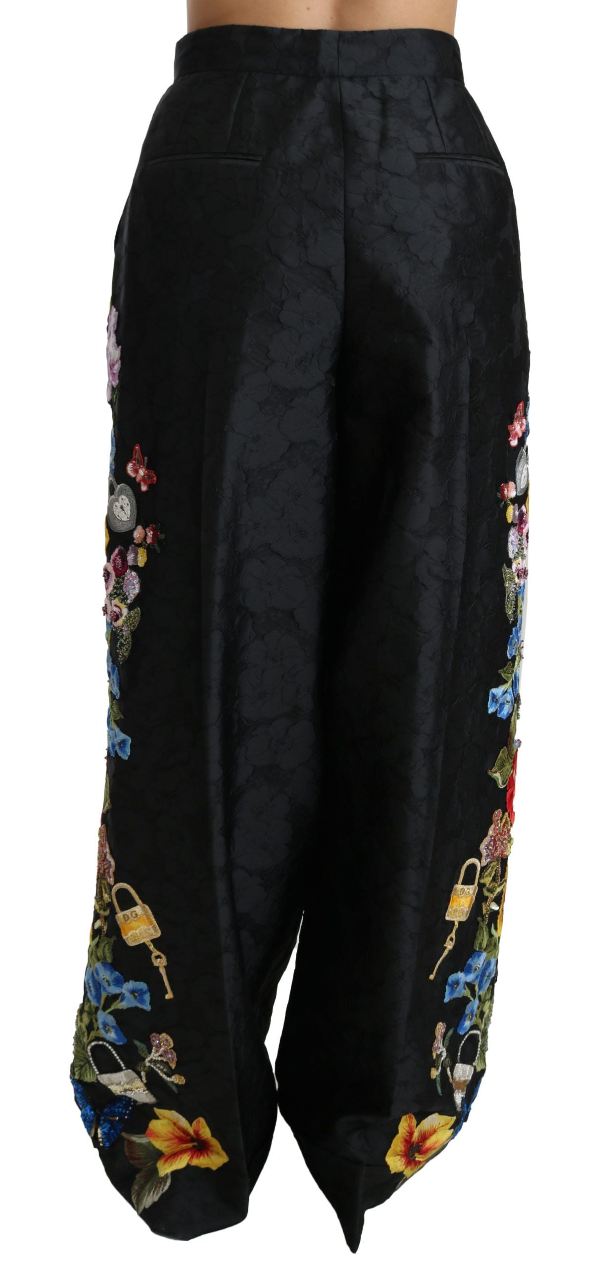 Dolce & Gabbana Black Brocade Floral Sequined Beaded Pants Dolce & Gabbana
