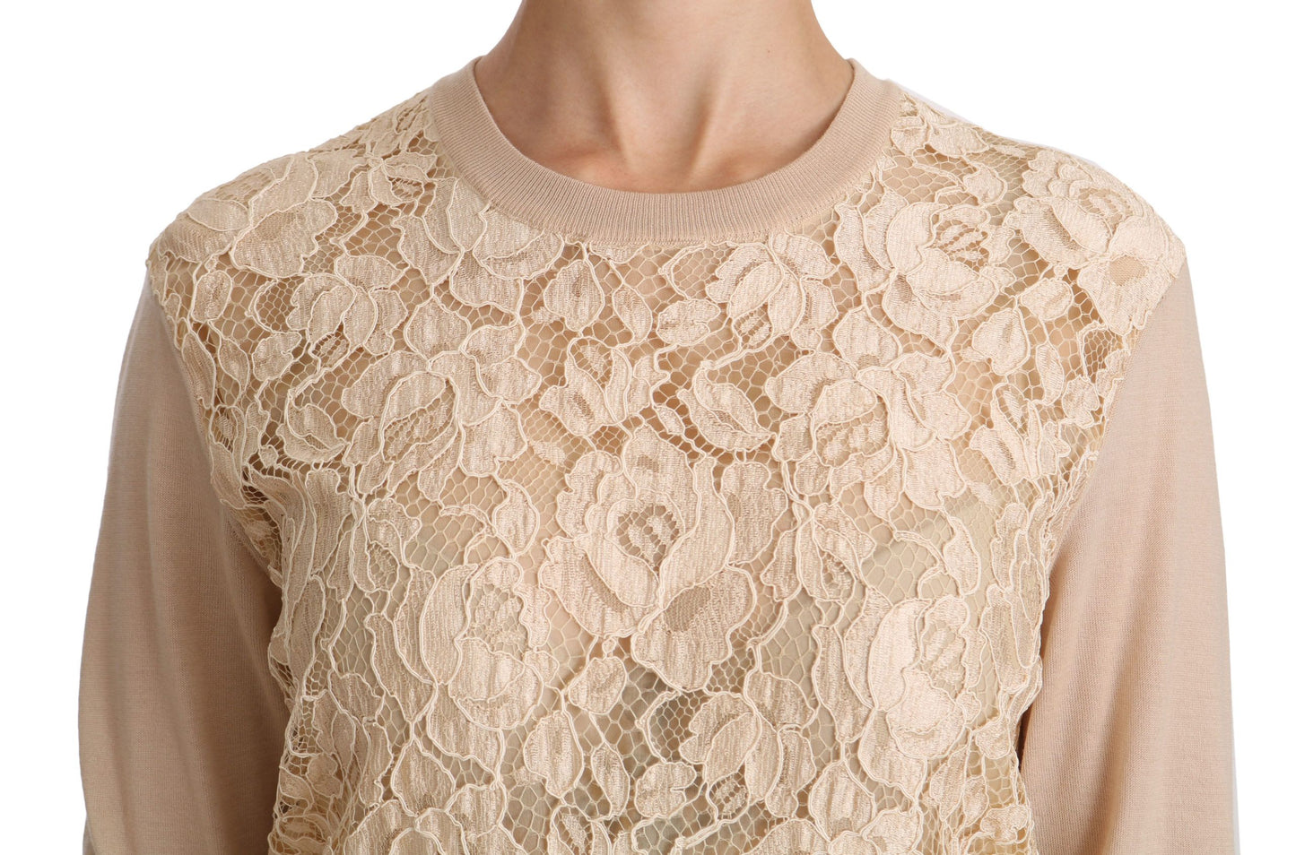 Dolce & Gabbana Beige Lace Long Sleeve Top Cashmere Blouse Dolce & Gabbana