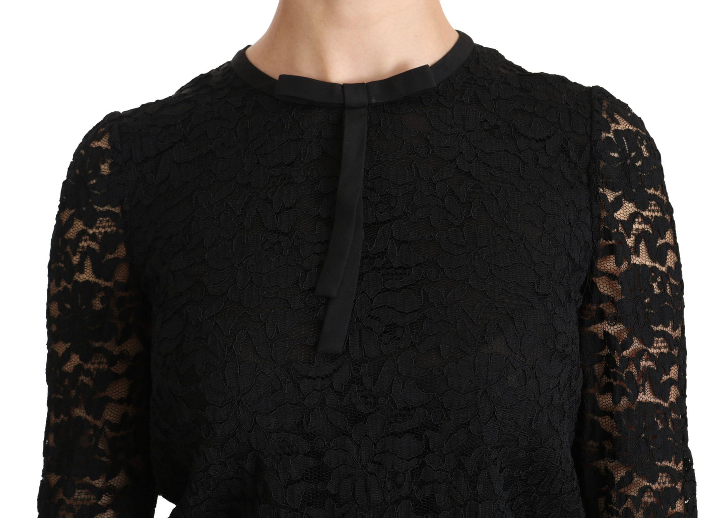 Dolce & Gabbana Black Lace Long Sleeve Nylon Blouse Dolce & Gabbana