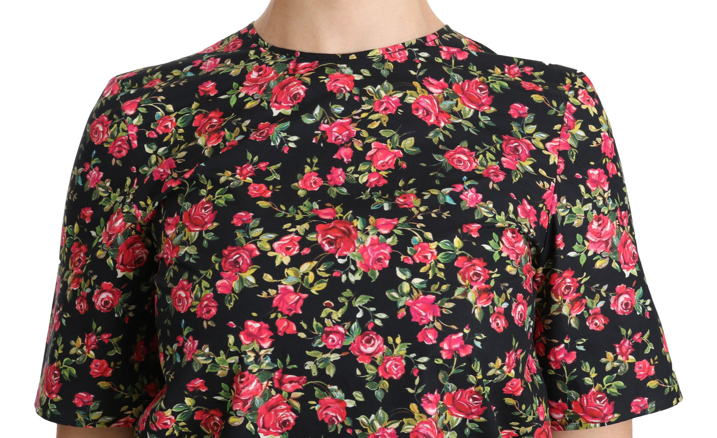 Dolce & Gabbana Black Floral Roses Short Sleeve Top Blouse Dolce & Gabbana