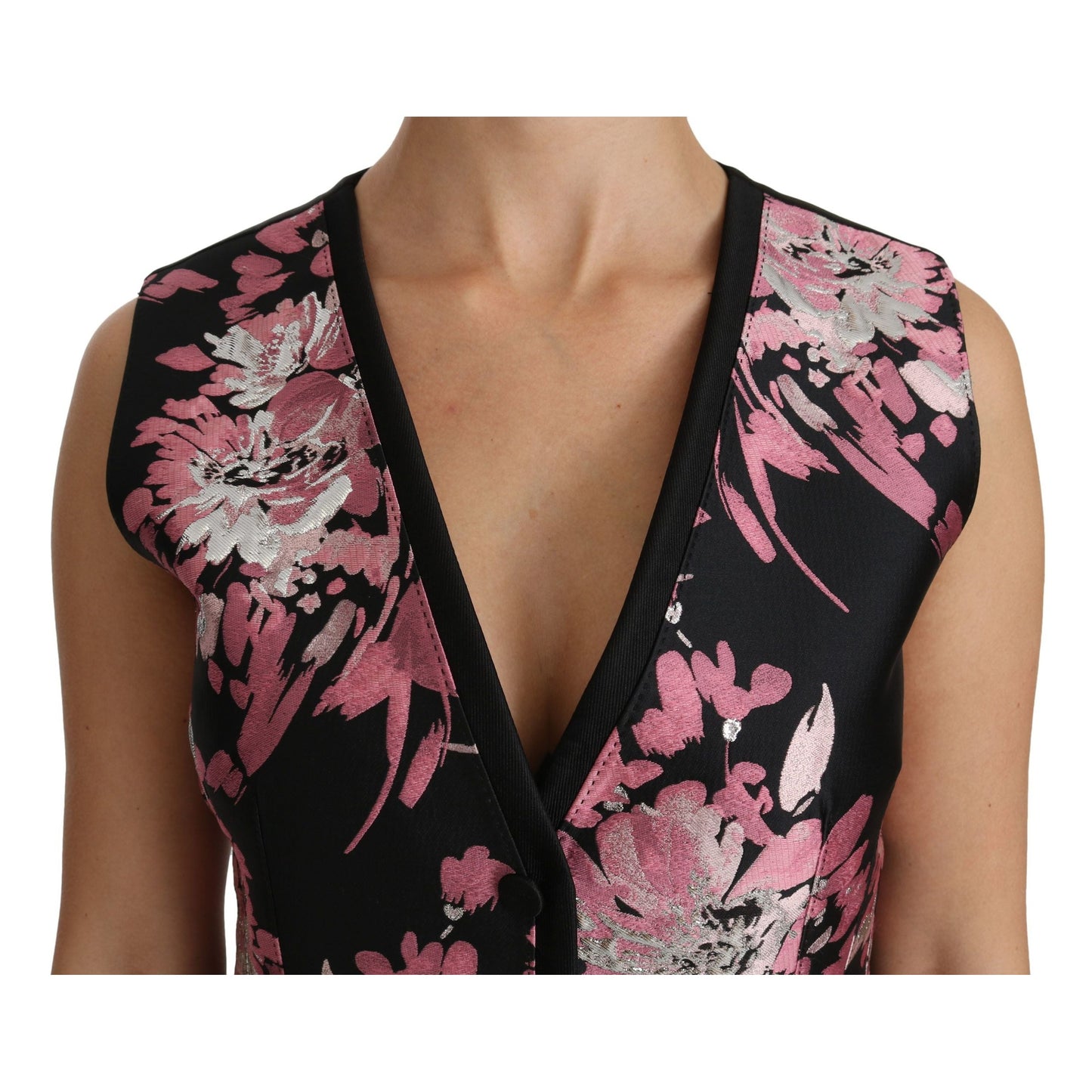 Dolce & Gabbana Black Pink Floral Waistcoat Vest Blouse Top
