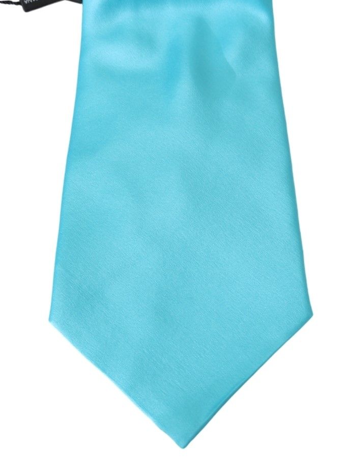 Dolce & Gabbana Light Blue Wide Mens Necktie Accessory 100% Silk Tie Dolce & Gabbana