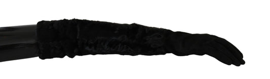 Dolce & Gabbana Black Elbow Length Mitten Suede Fur Gloves Dolce & Gabbana