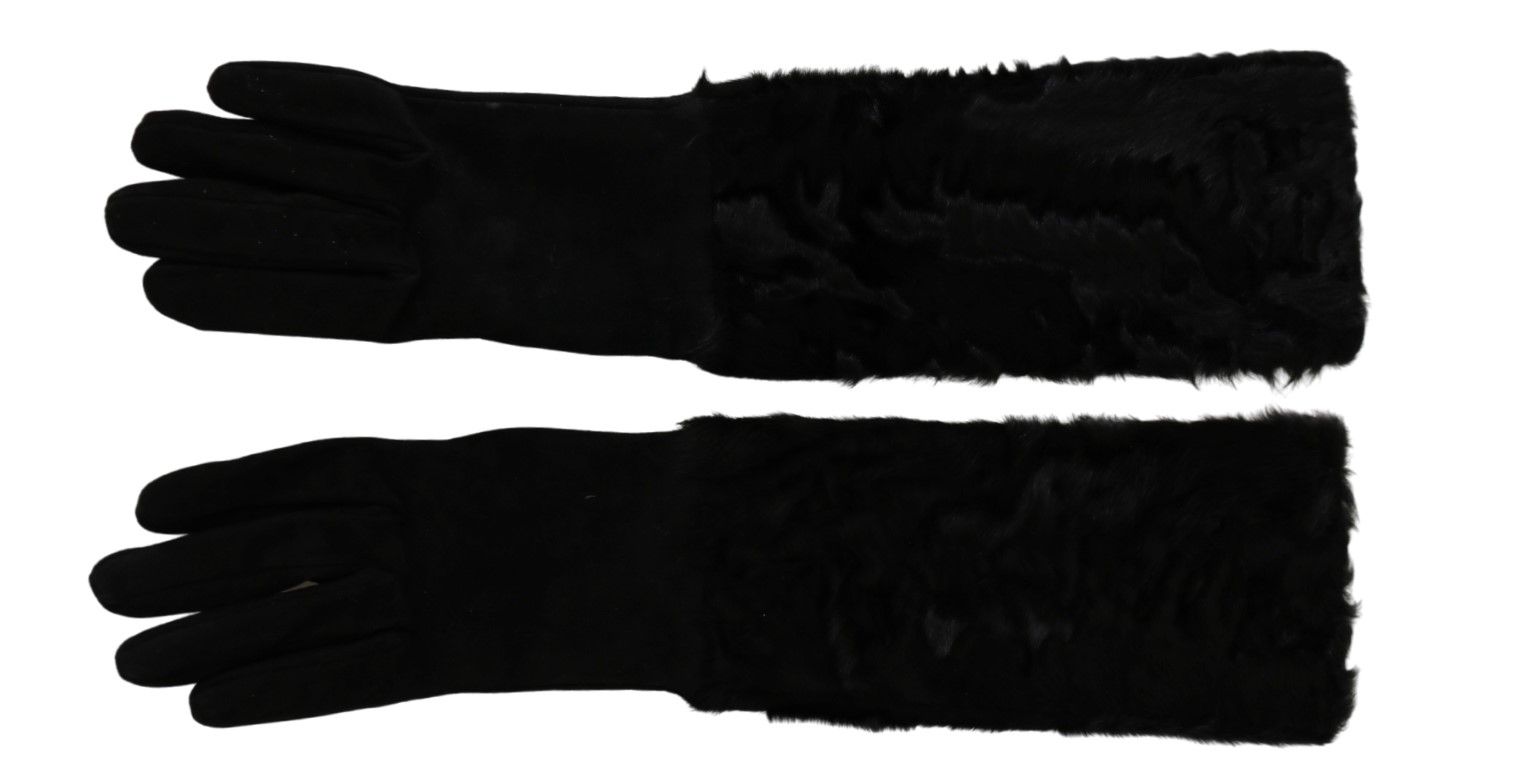Dolce & Gabbana Black Elbow Length Mitten Suede Fur Gloves Dolce & Gabbana