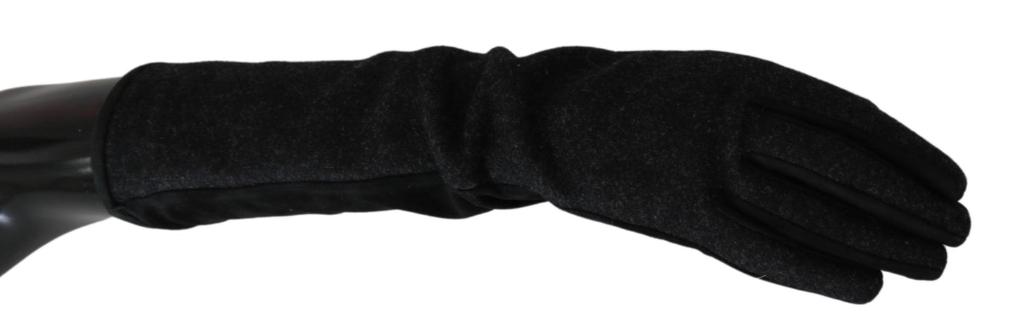 Dolce & Gabbana Black Gray Mid Arm Length Mittens Wool Gloves Dolce & Gabbana
