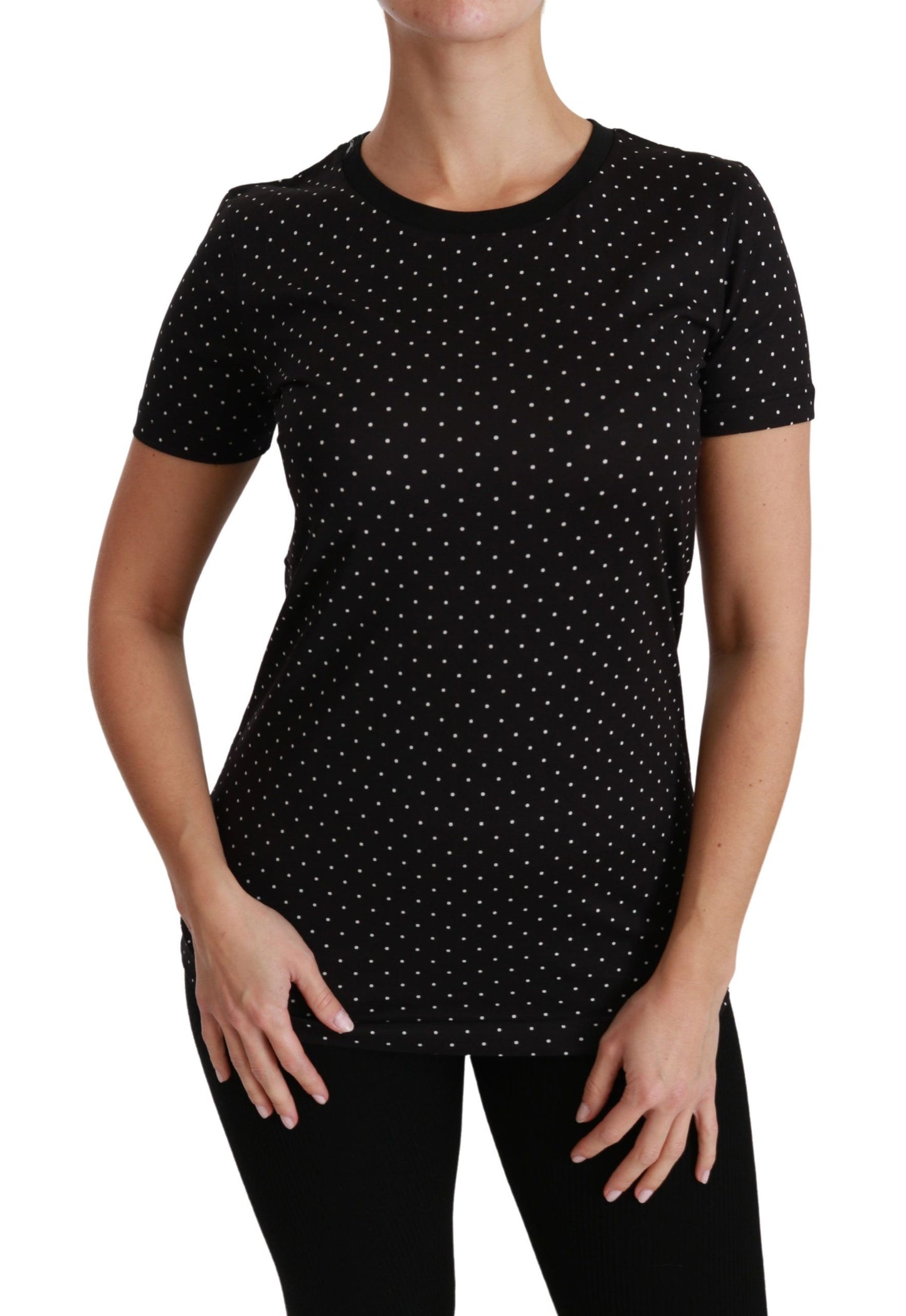 Dolce & Gabbana Black Dotted Crewneck Cotton Top T-shirt Dolce & Gabbana