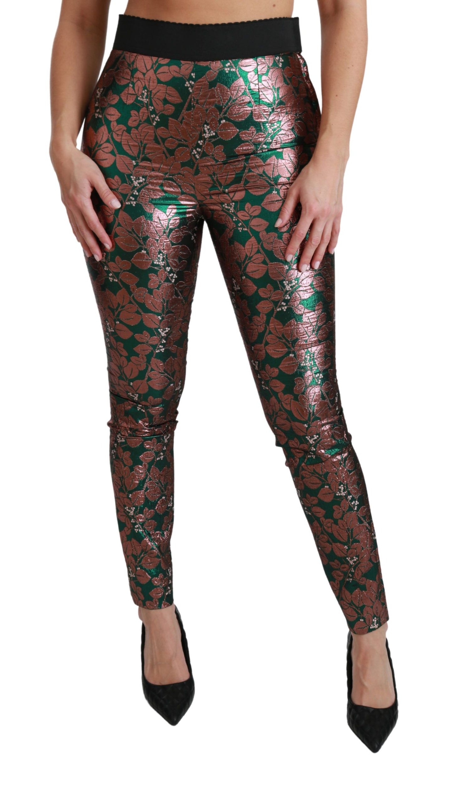 Dolce & Gabbana Green Bronze Leaf Tights Skinny Pants Dolce & Gabbana