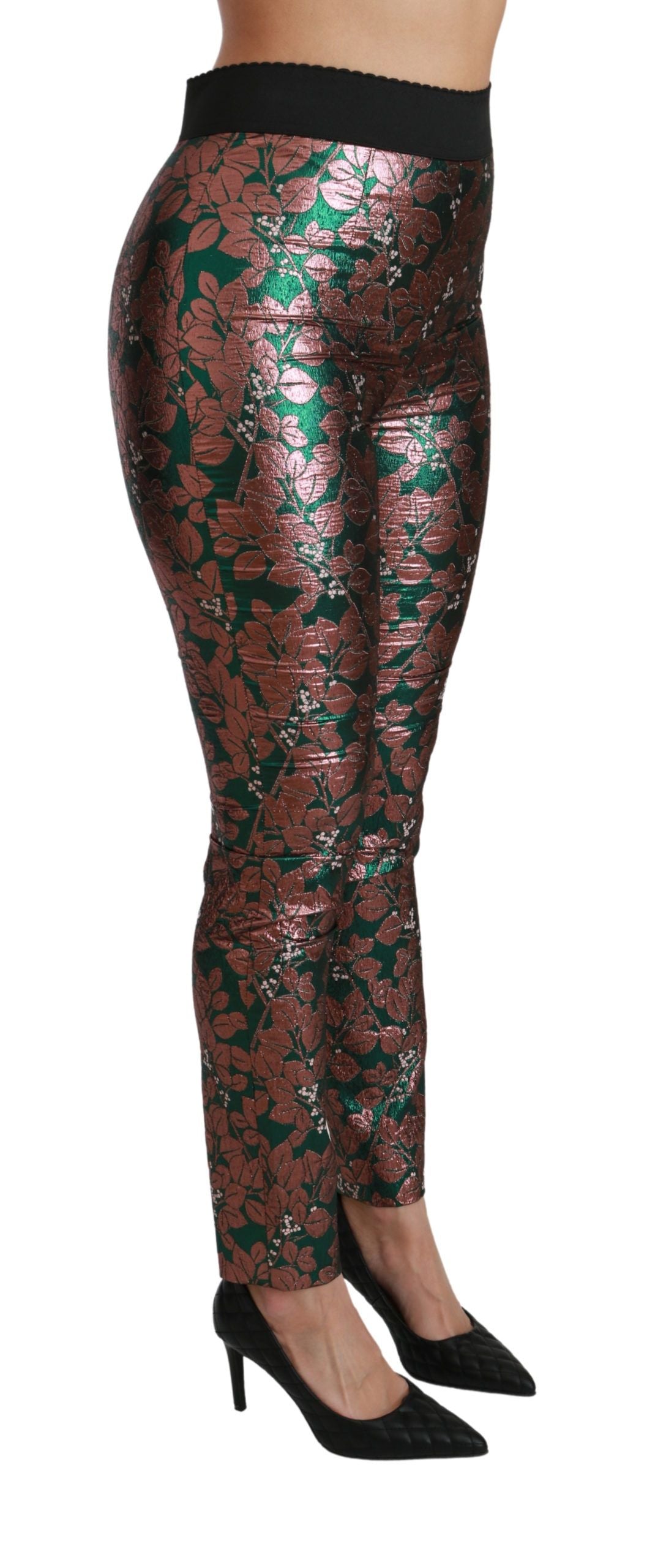 Dolce & Gabbana Green Bronze Leaf Tights Skinny Pants Dolce & Gabbana