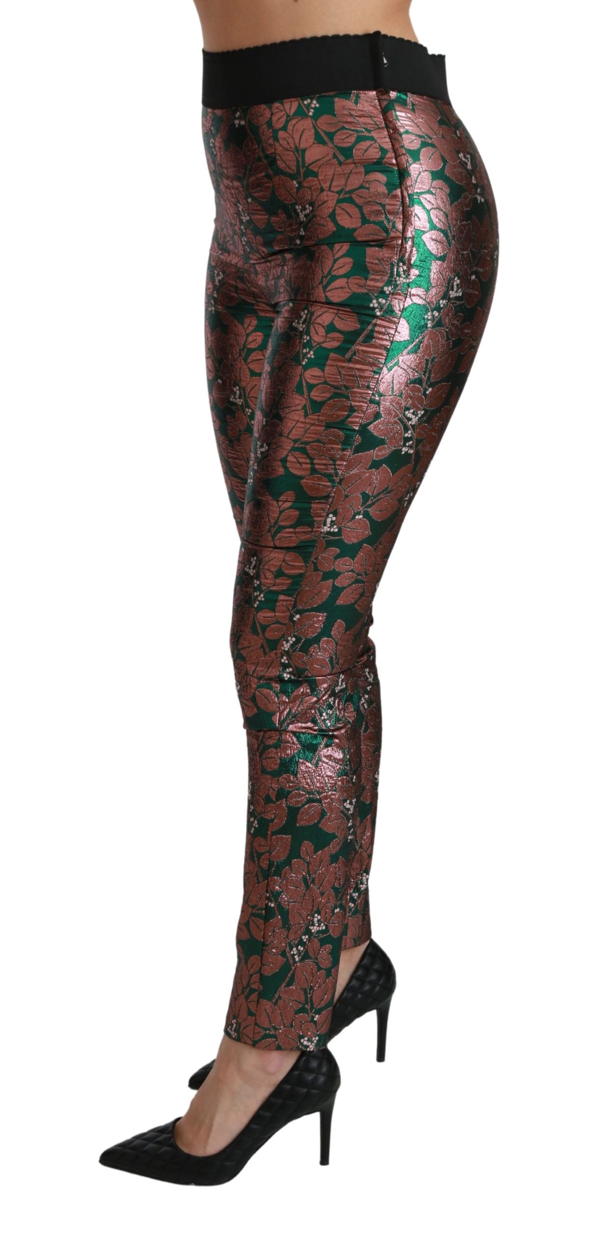 Dolce & Gabbana Green Bronze Leaf Tights Skinny Pants Dolce & Gabbana
