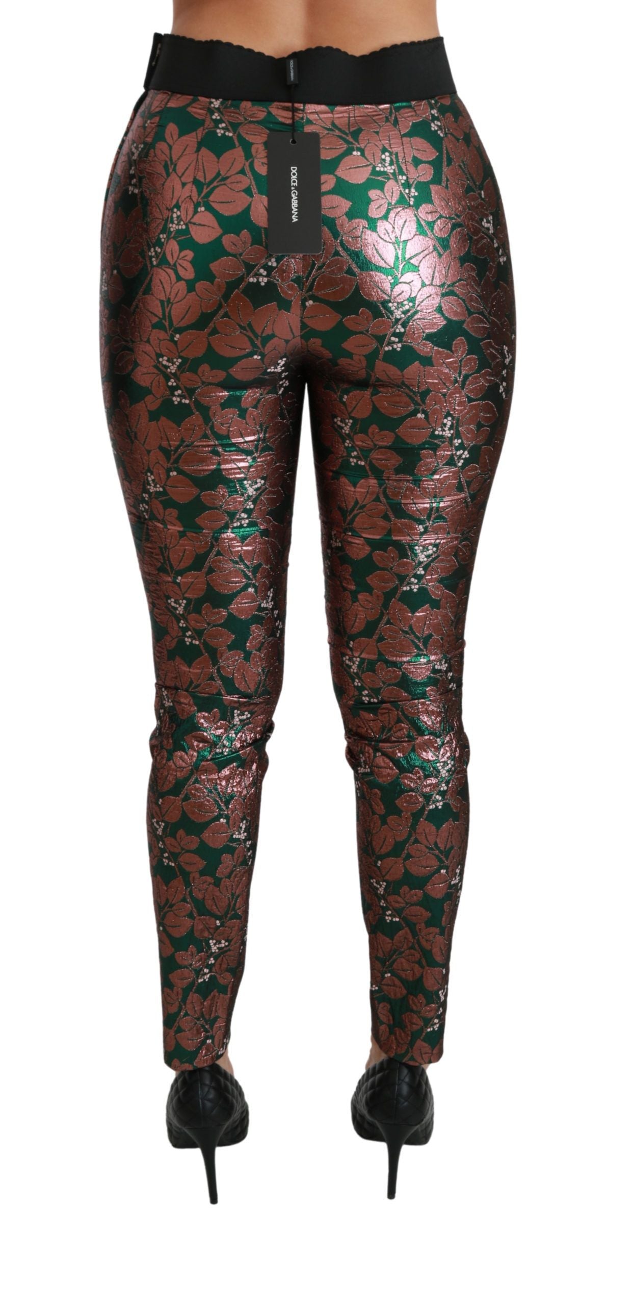 Dolce & Gabbana Green Bronze Leaf Tights Skinny Pants Dolce & Gabbana