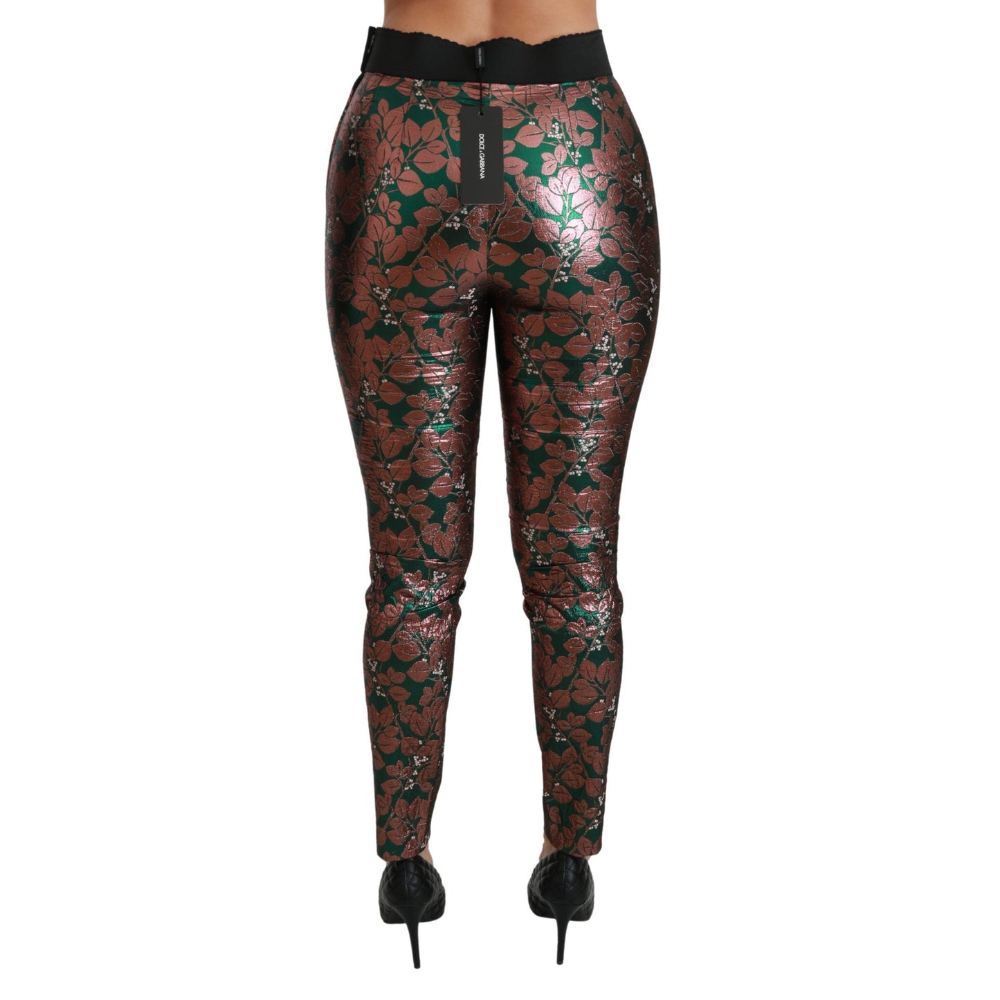 Dolce & Gabbana Green Bronze Leaf Tights Skinny Pants