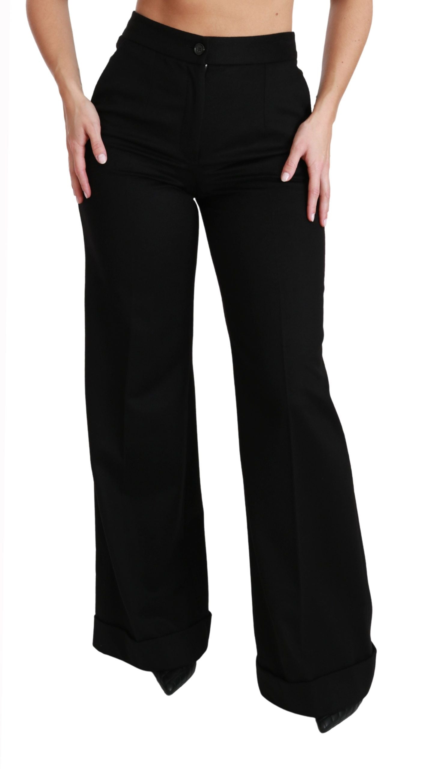 Dolce & Gabbana Black Wide Leg Flared Trouser Cashmere Pants Dolce & Gabbana