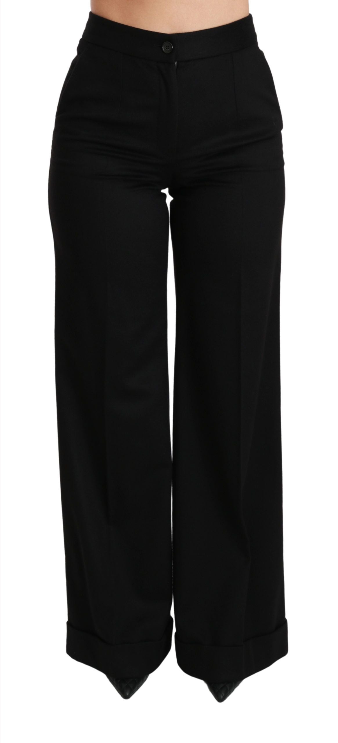 Dolce & Gabbana Black Wide Leg Flared Trouser Cashmere Pants Dolce & Gabbana
