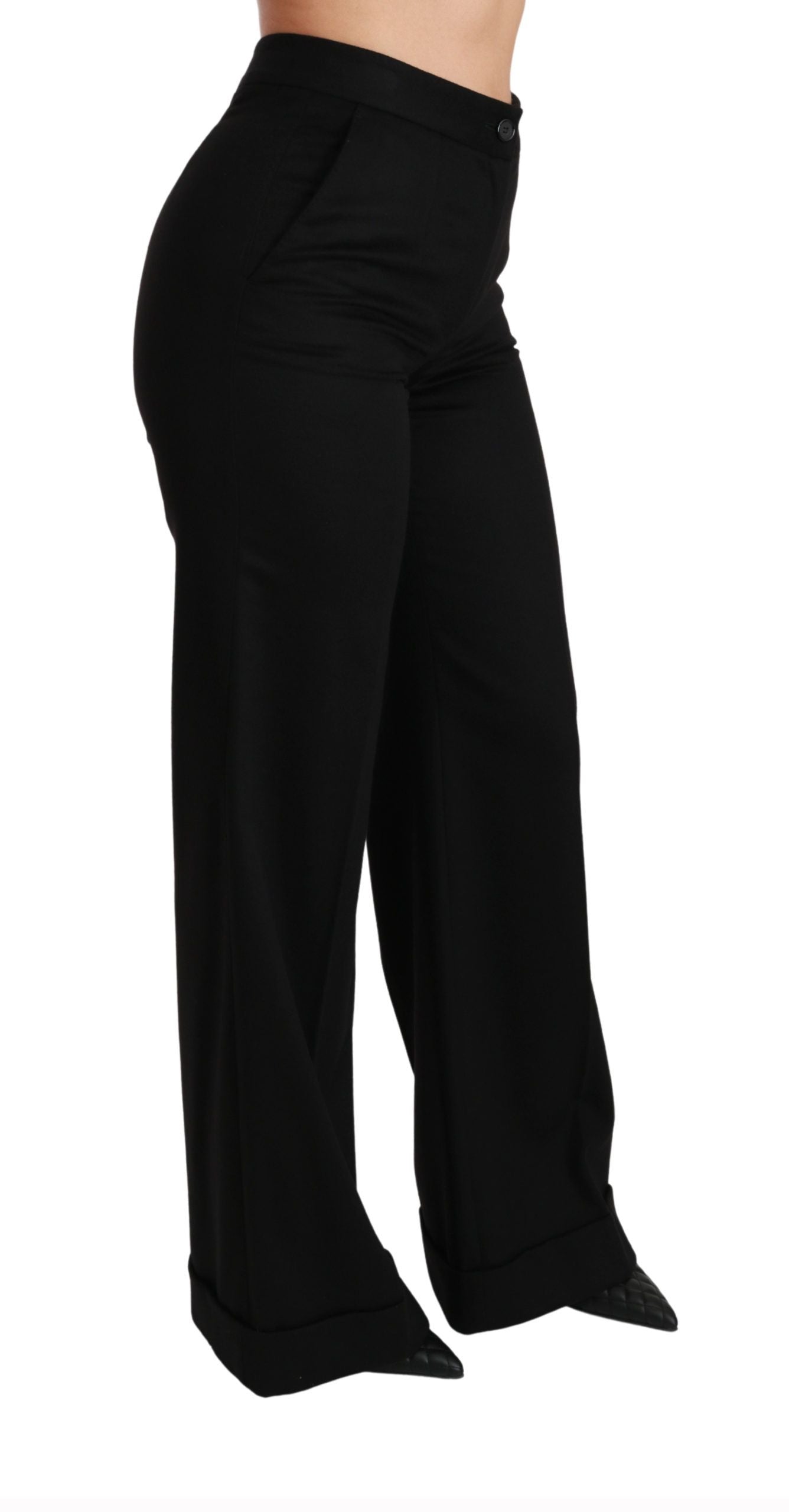 Dolce & Gabbana Black Wide Leg Flared Trouser Cashmere Pants Dolce & Gabbana