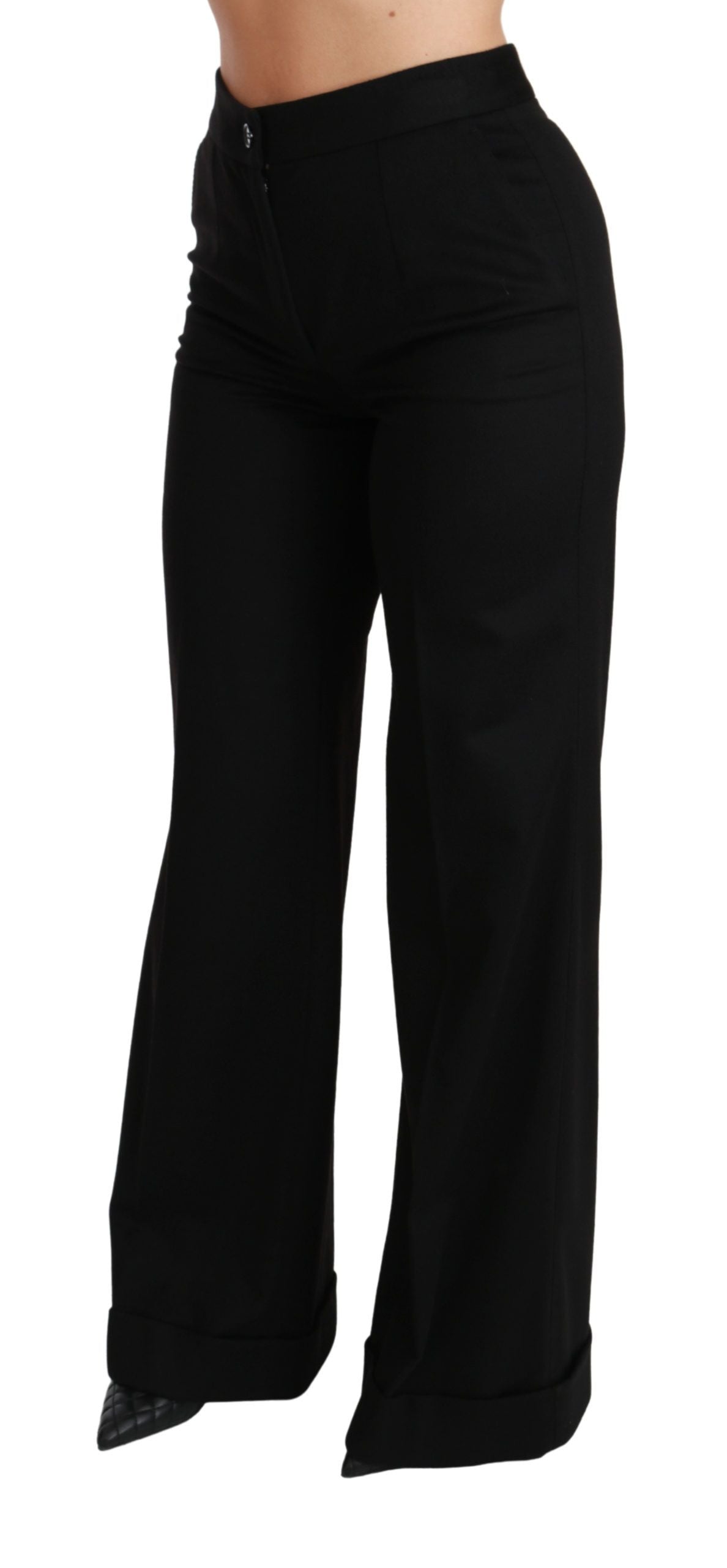 Dolce & Gabbana Black Wide Leg Flared Trouser Cashmere Pants Dolce & Gabbana