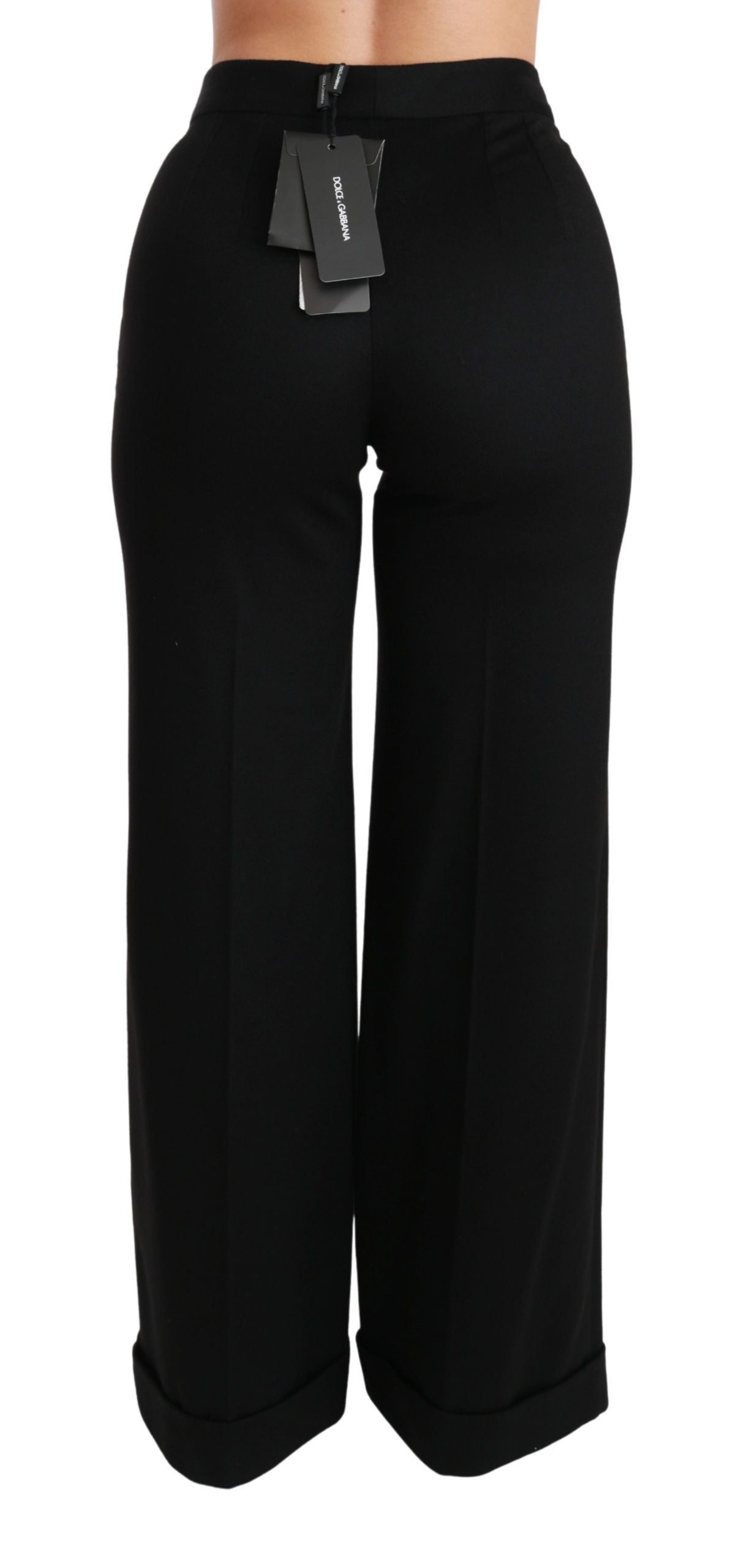 Dolce & Gabbana Black Wide Leg Flared Trouser Cashmere Pants Dolce & Gabbana