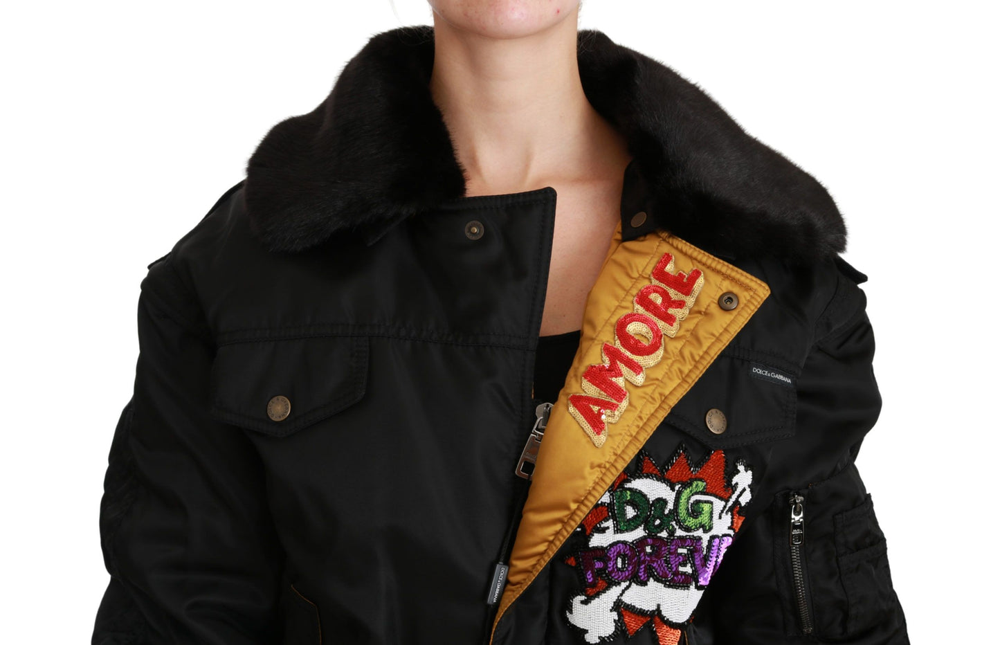 Dolce & Gabbana Black Queen Crown Sequined Bomber Jacket Dolce & Gabbana