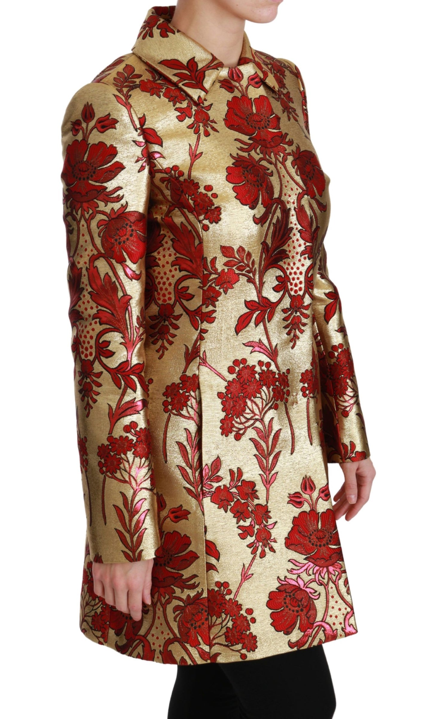 Dolce & Gabbana Red Gold Floral Brocade Cape Coat Jacket Dolce & Gabbana