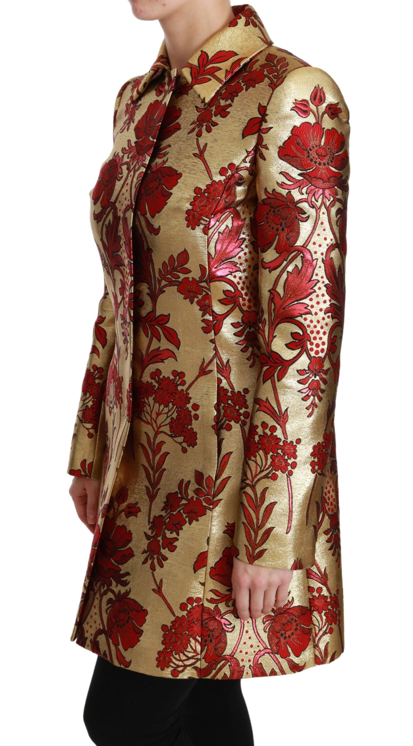 Dolce & Gabbana Red Gold Floral Brocade Cape Coat Jacket Dolce & Gabbana
