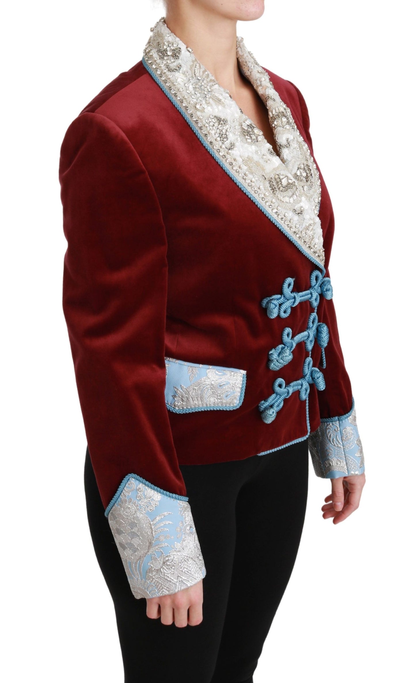 Dolce & Gabbana Red Velvet Baroque Crystal Blazer Jacket Dolce & Gabbana