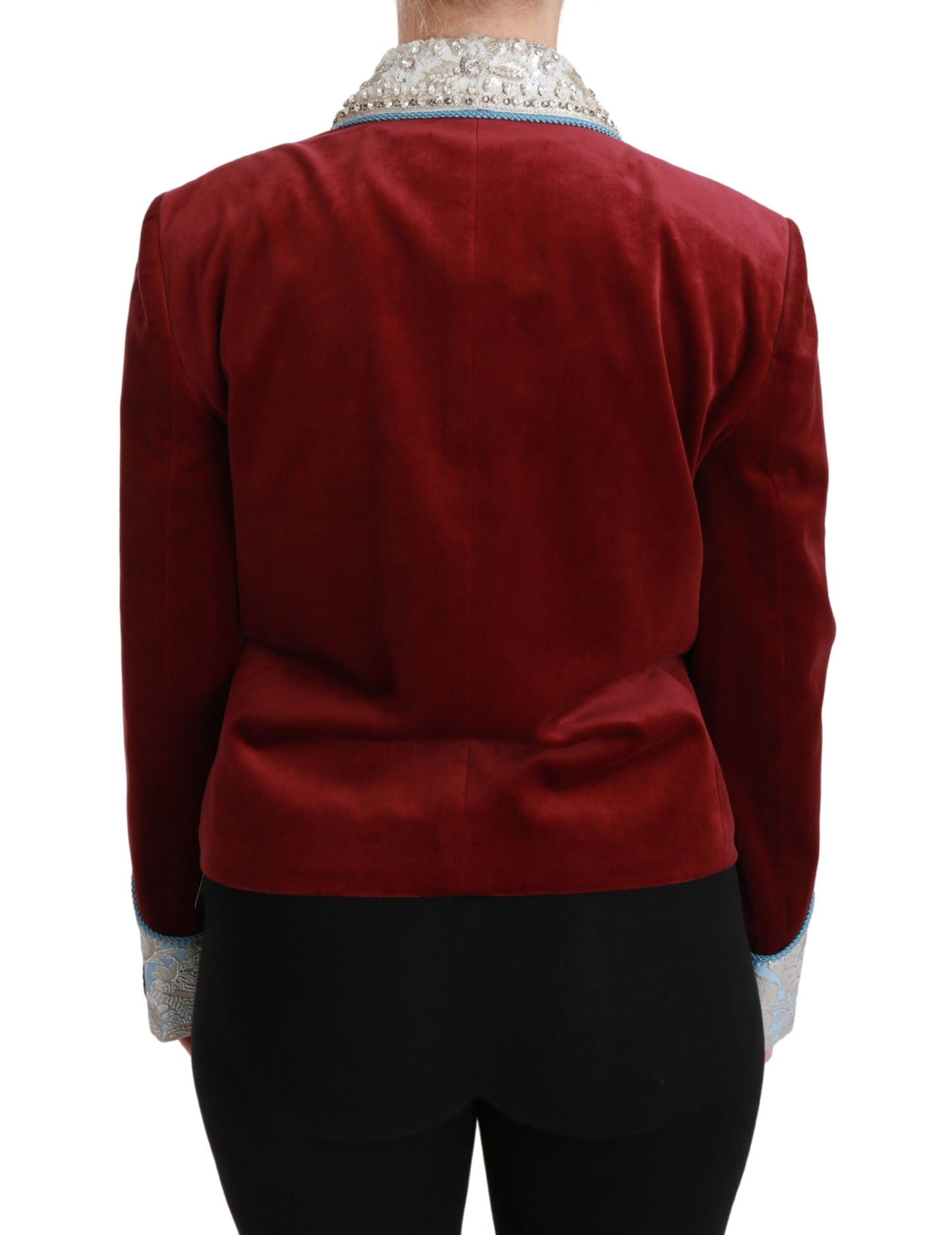 Dolce & Gabbana Red Velvet Baroque Crystal Blazer Jacket Dolce & Gabbana