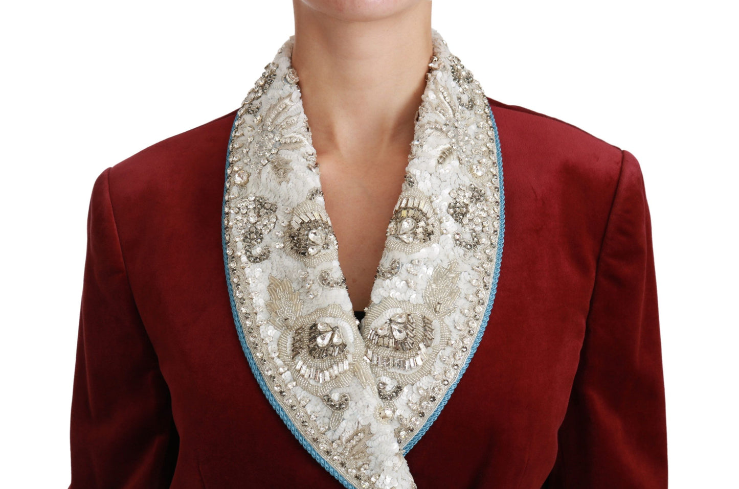 Dolce & Gabbana Red Velvet Baroque Crystal Blazer Jacket Dolce & Gabbana