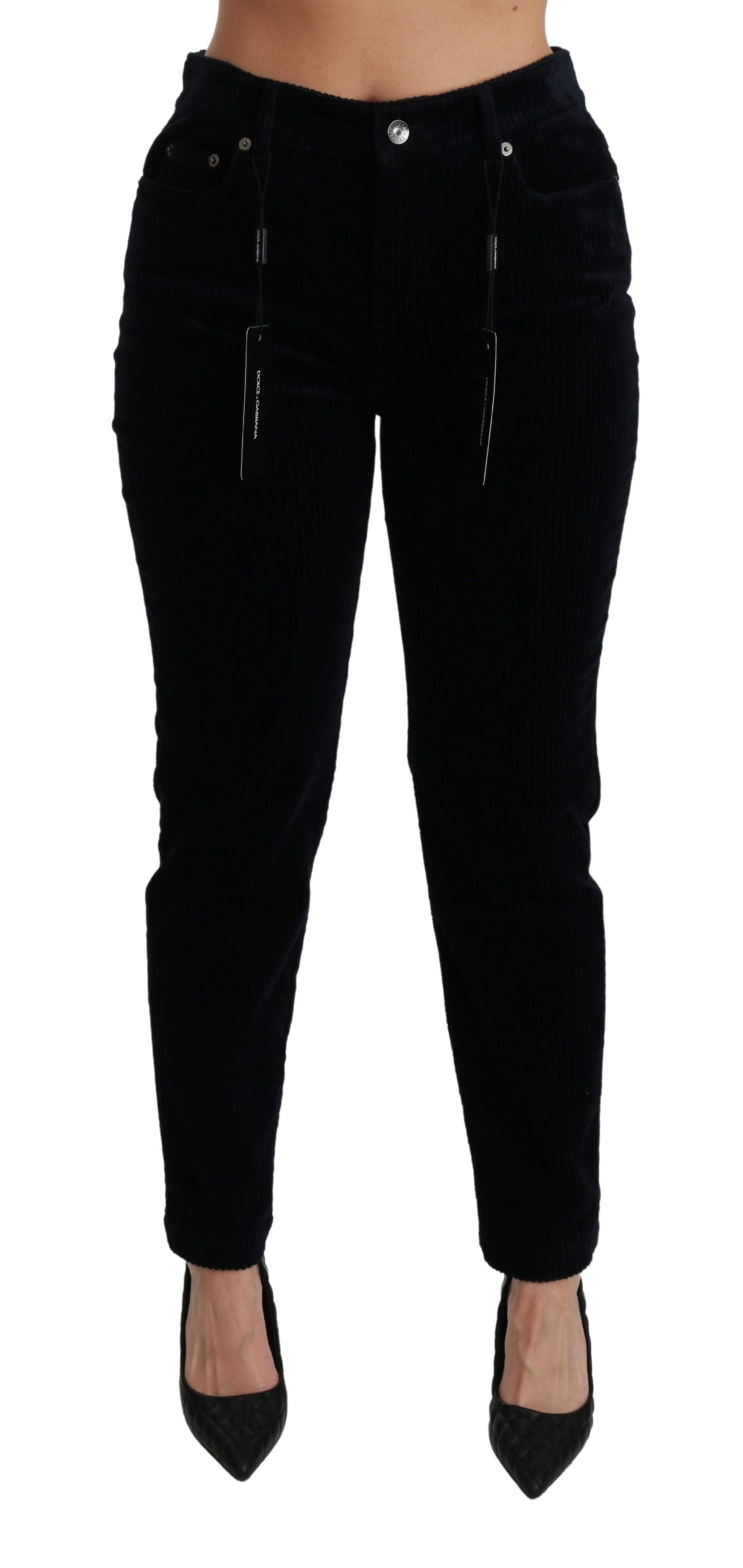 Dolce & Gabbana Blue Corduroy Mid Waist Skinny Pants Jeans Dolce & Gabbana