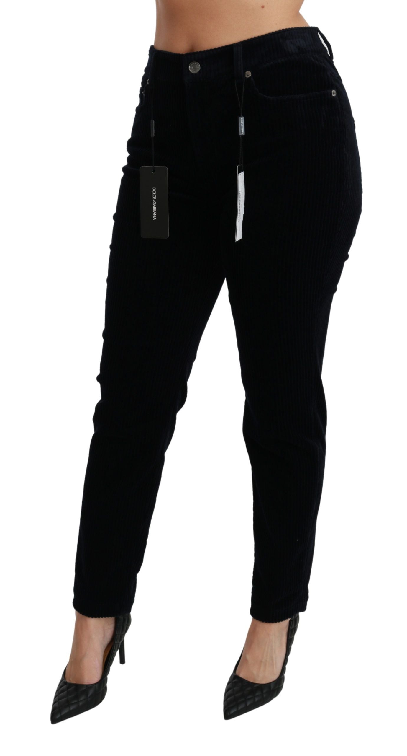 Dolce & Gabbana Blue Corduroy Mid Waist Skinny Pants Jeans Dolce & Gabbana