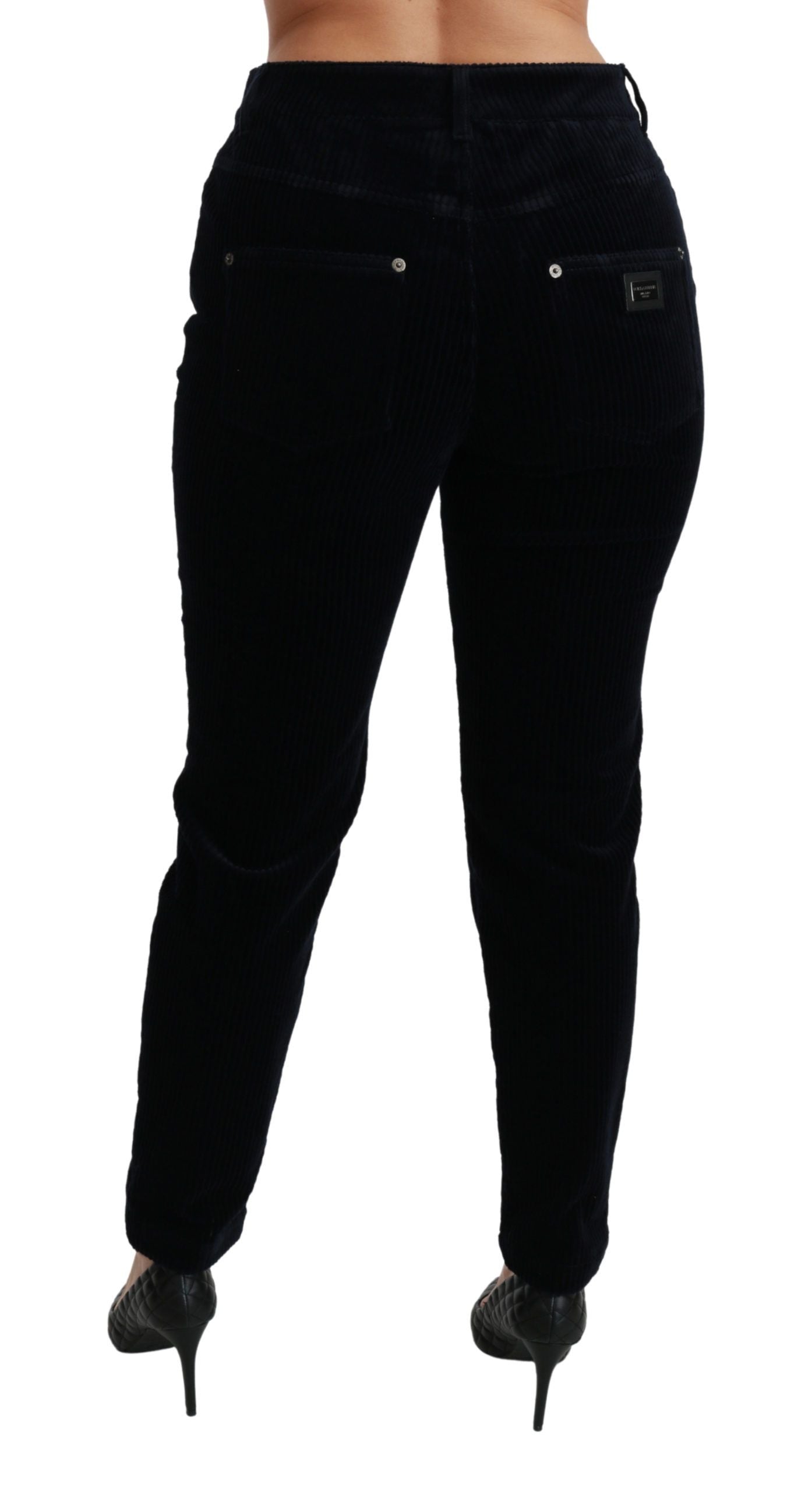 Dolce & Gabbana Blue Corduroy Mid Waist Skinny Pants Jeans Dolce & Gabbana