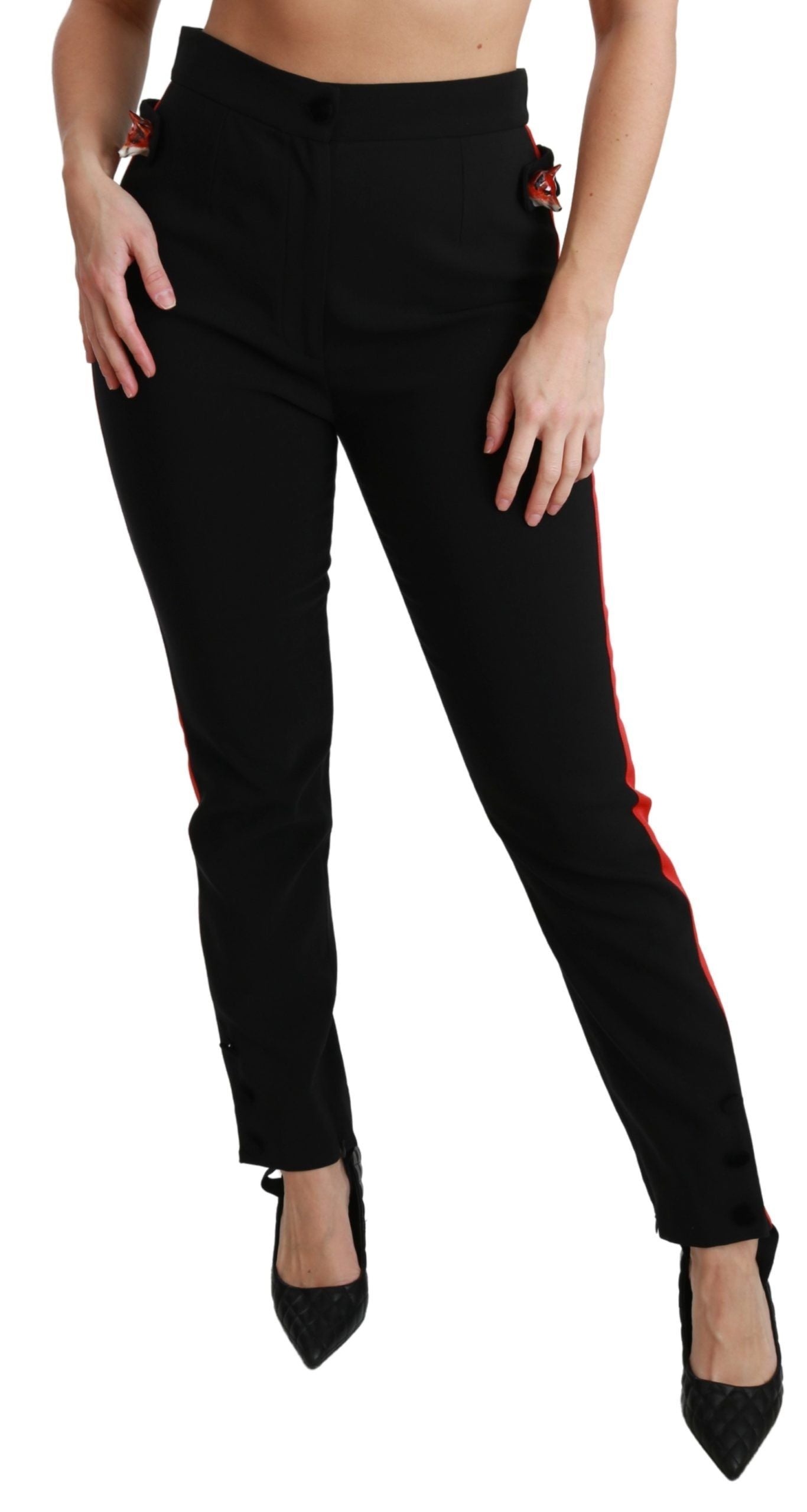 Dolce & Gabbana Black Skinny Stretch Fox Head Cotton Pants Dolce & Gabbana