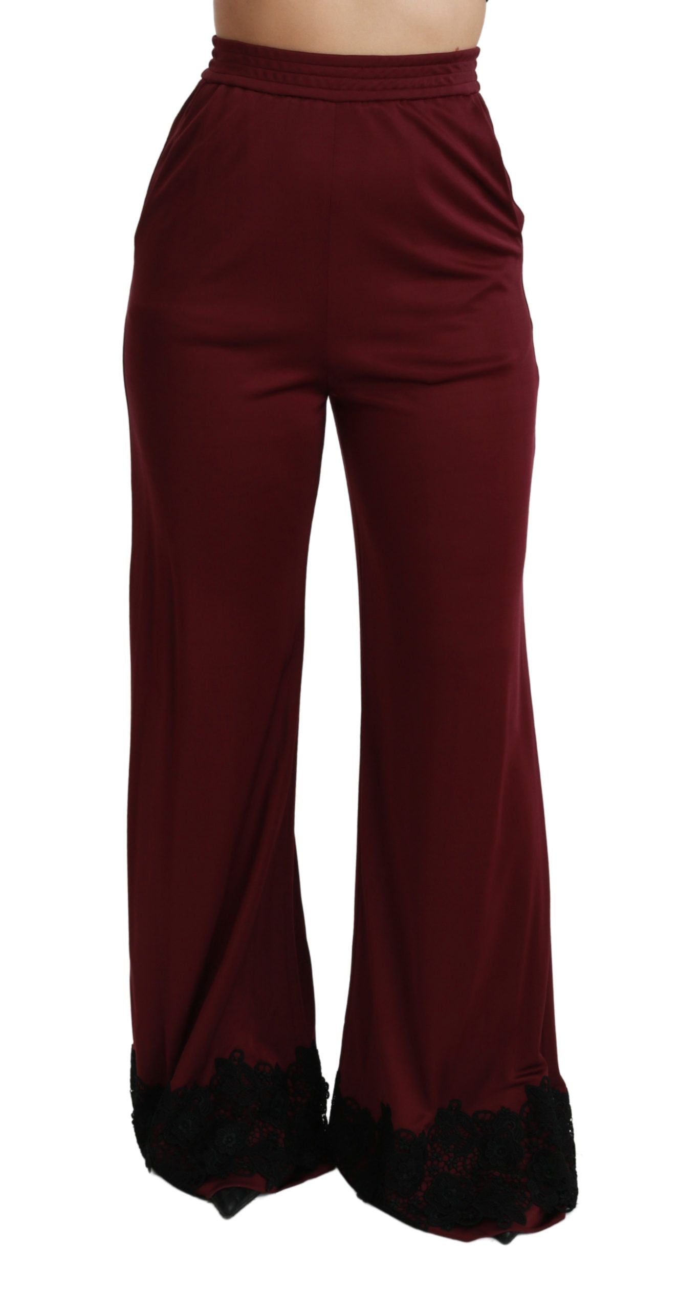 Dolce & Gabbana Black Lace High Waist Wide Leg Maroon Pants Dolce & Gabbana