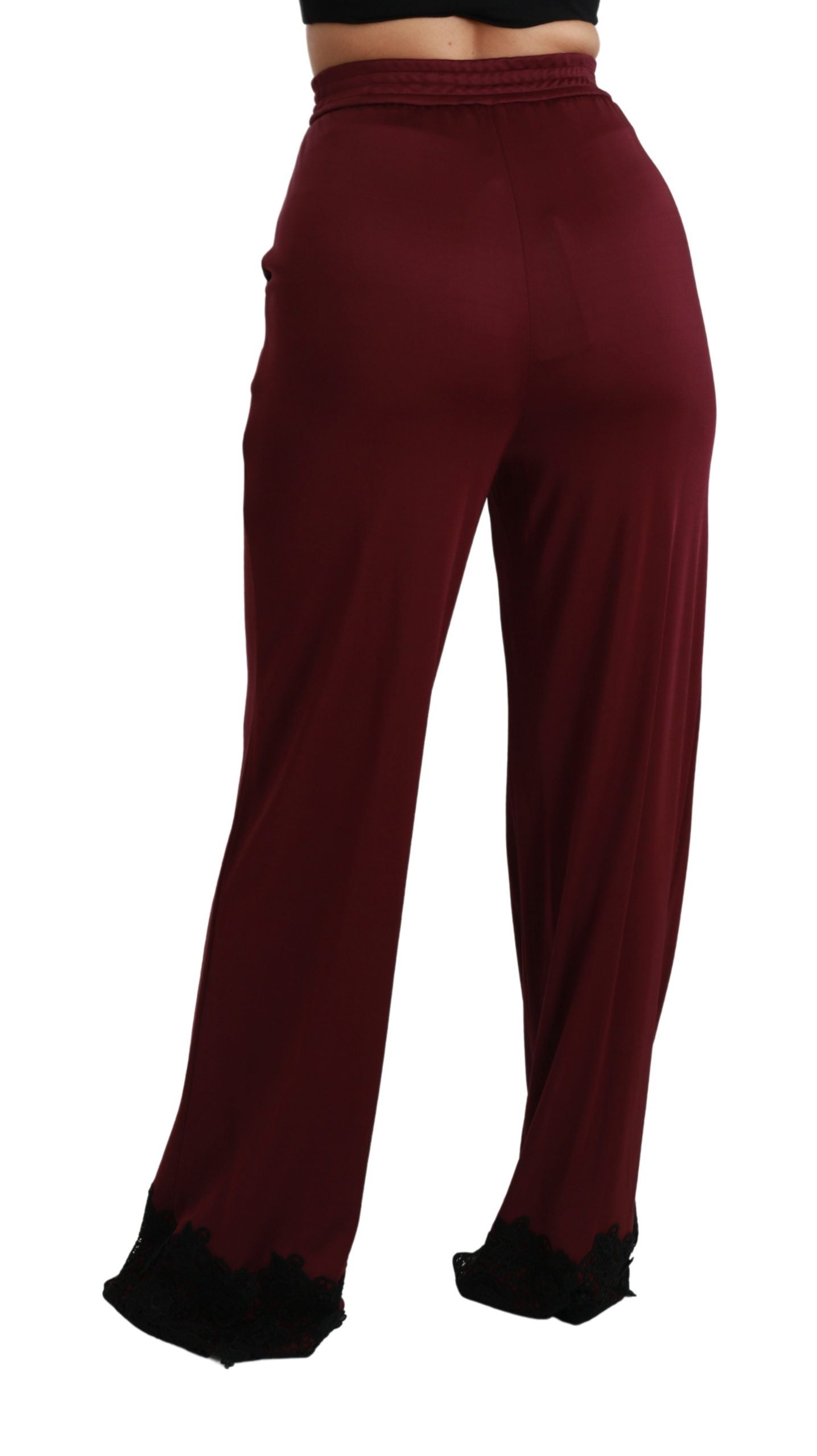 Dolce & Gabbana Black Lace High Waist Wide Leg Maroon Pants Dolce & Gabbana