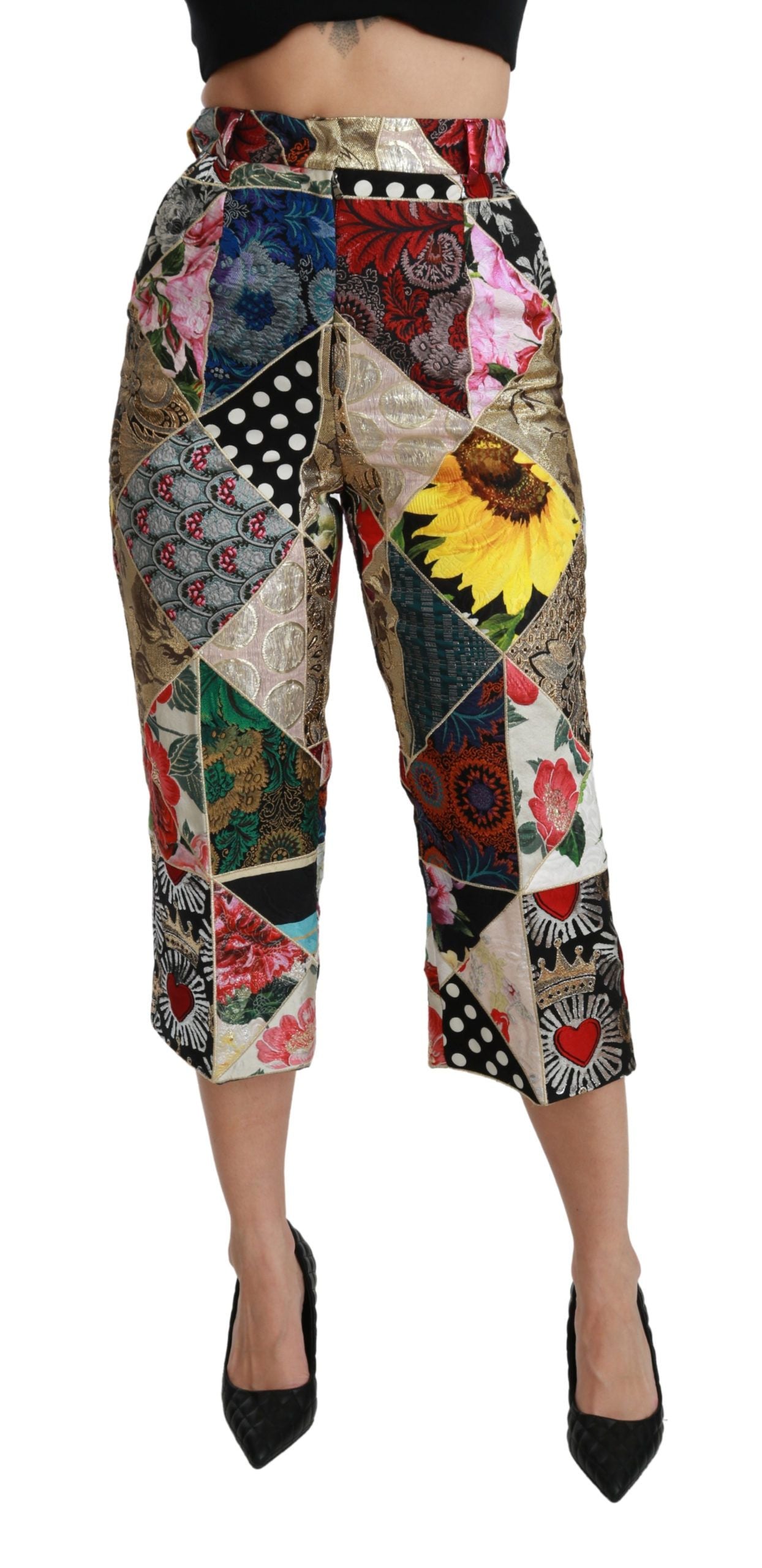 Dolce & Gabbana Silk Multicolor Print High Waist Cropped Pants Dolce & Gabbana