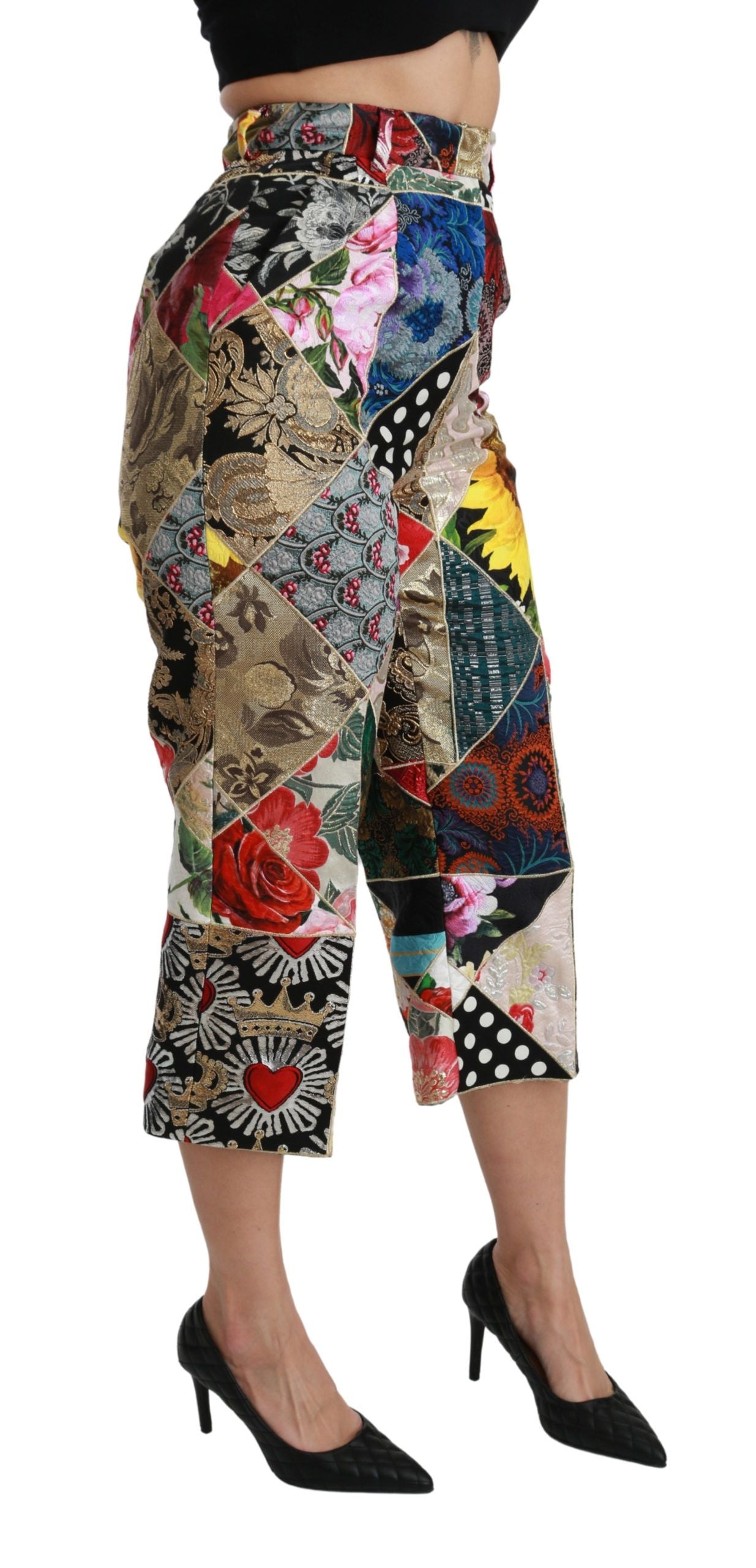 Dolce & Gabbana Silk Multicolor Print High Waist Cropped Pants Dolce & Gabbana