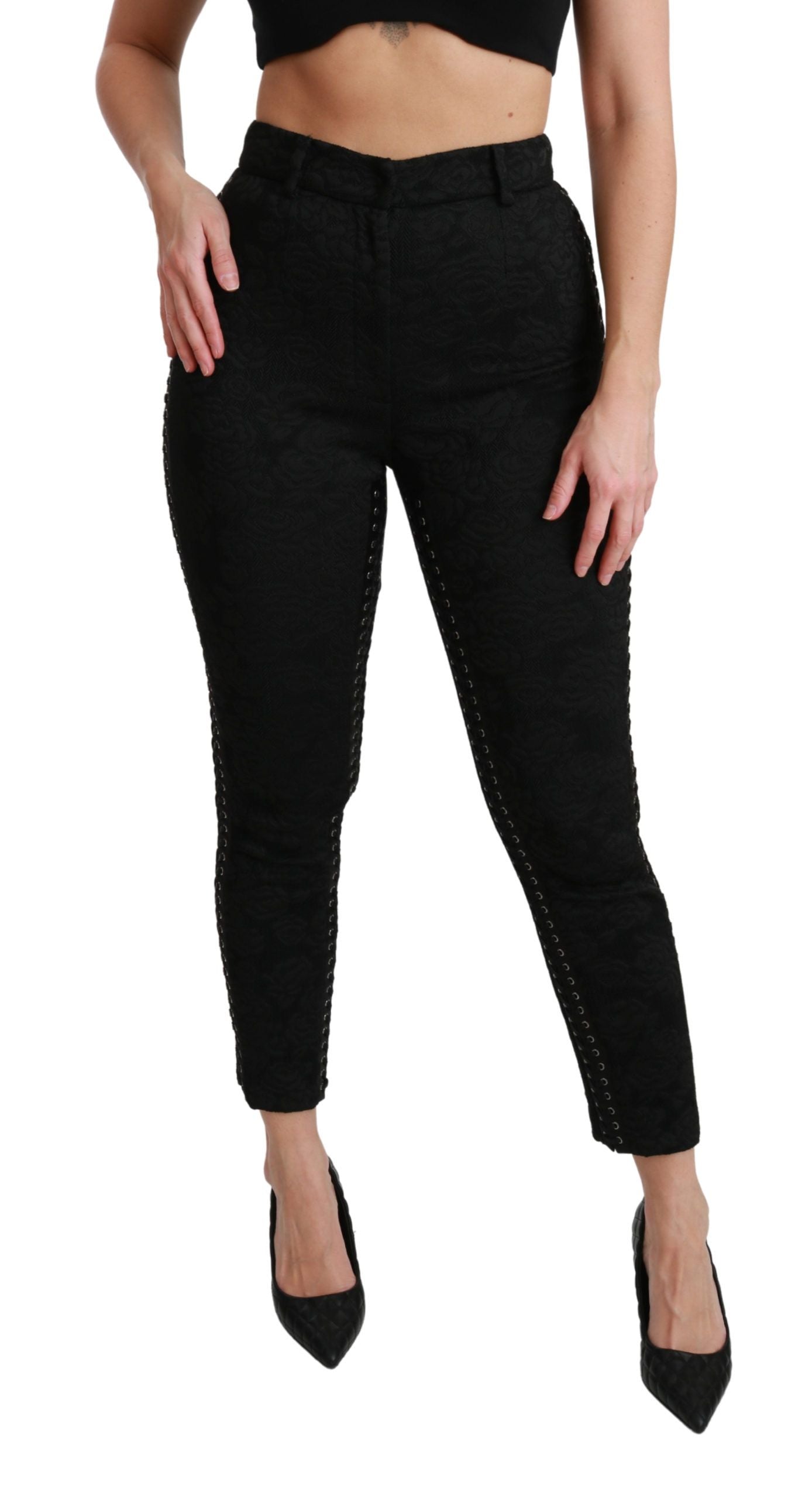 Dolce & Gabbana Black Brocade Skinny High Waist Pants Dolce & Gabbana