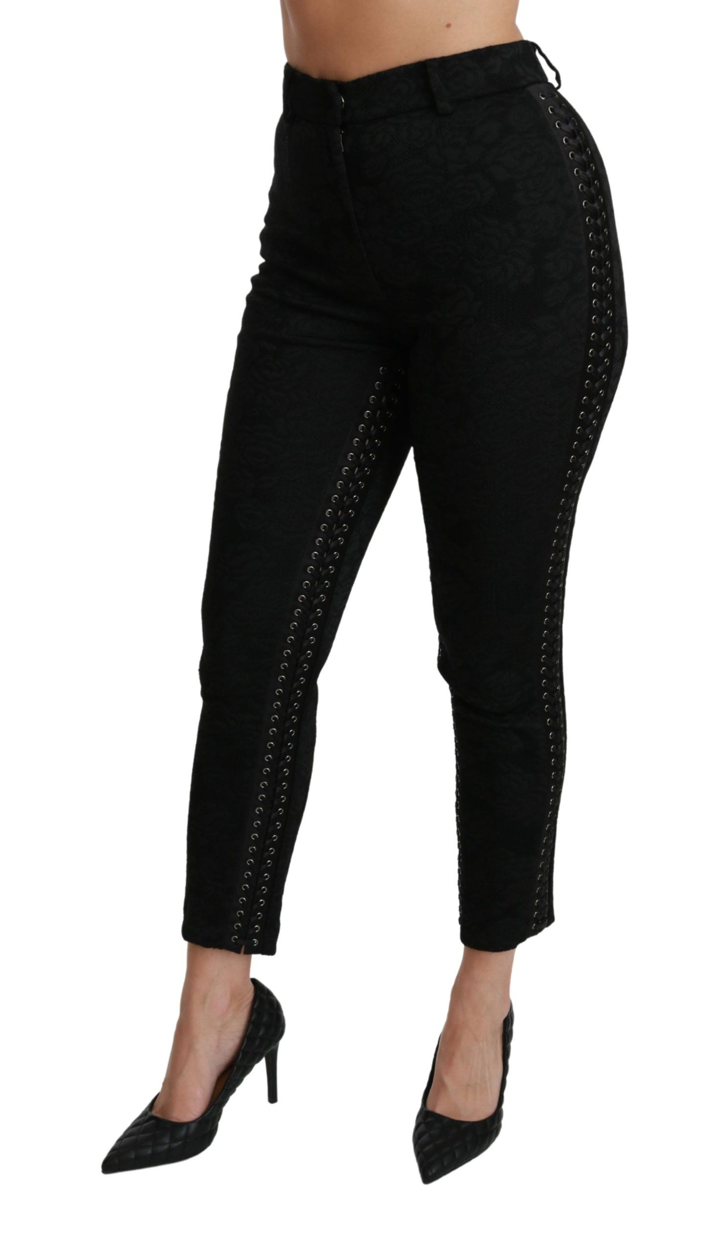 Dolce & Gabbana Black Brocade Skinny High Waist Pants Dolce & Gabbana