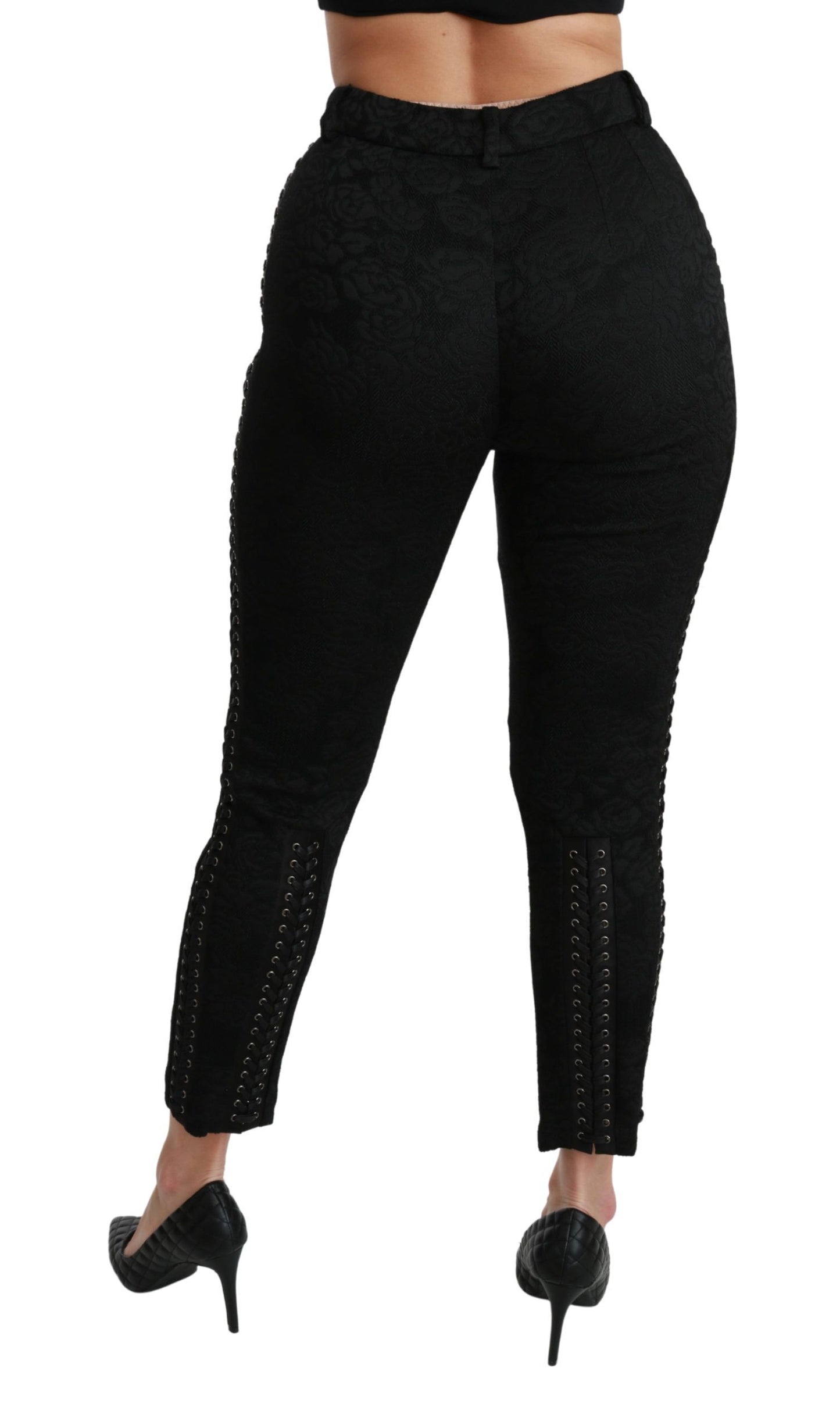 Dolce & Gabbana Black Brocade Skinny High Waist Pants Dolce & Gabbana
