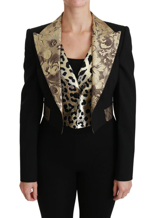 Dolce & Gabbana Black Jacquard Vest Blazer Coat Wool Jacket Dolce & Gabbana