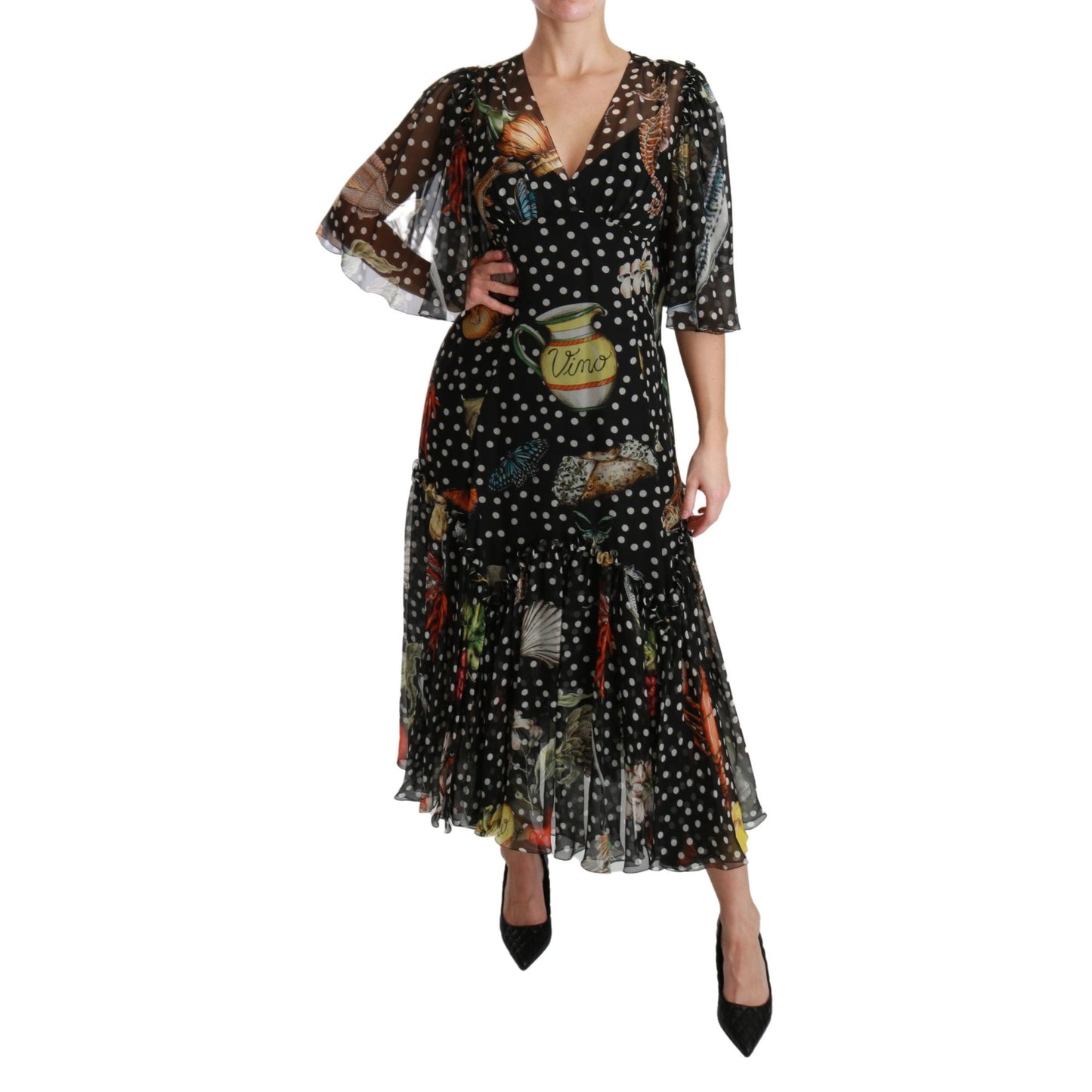 Dolce & Gabbana Black Sea Fish Sicily A-line Shift Dress